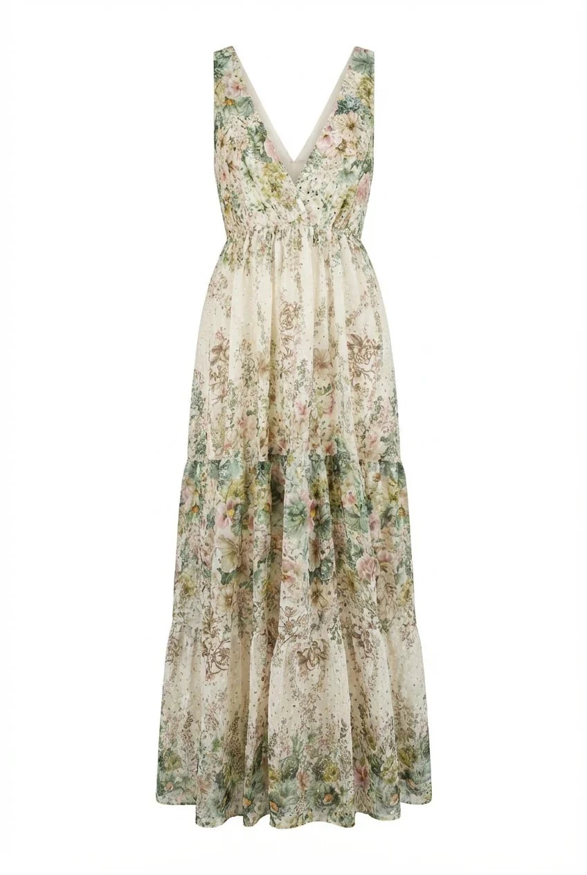 Strap Embroidery Dress Green - Image 2