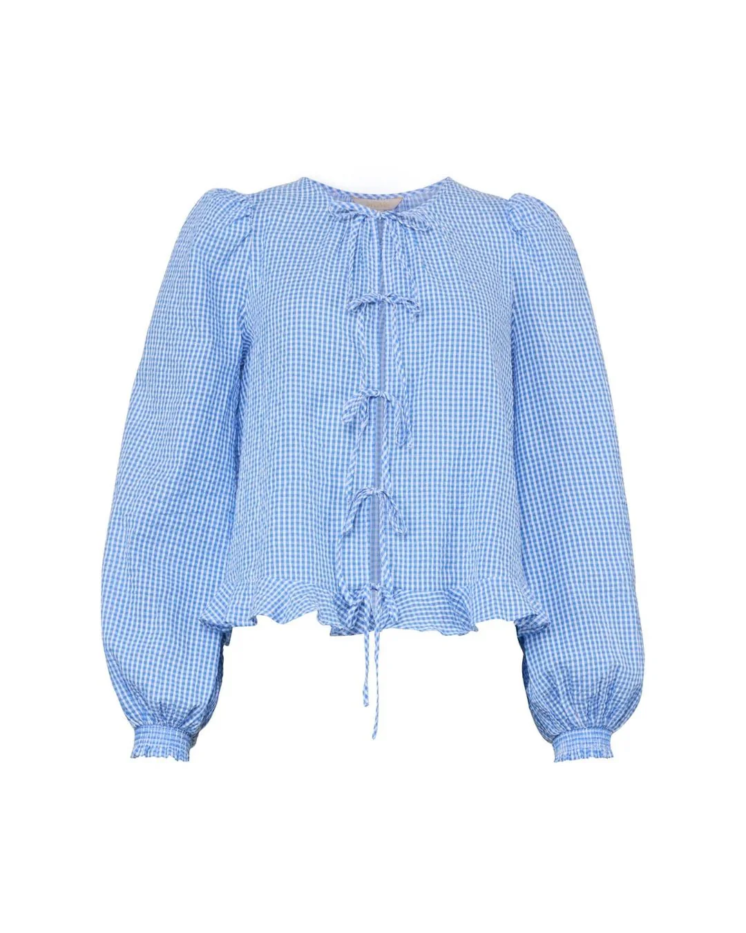 Seersucker Bow Blouse Blue Checks