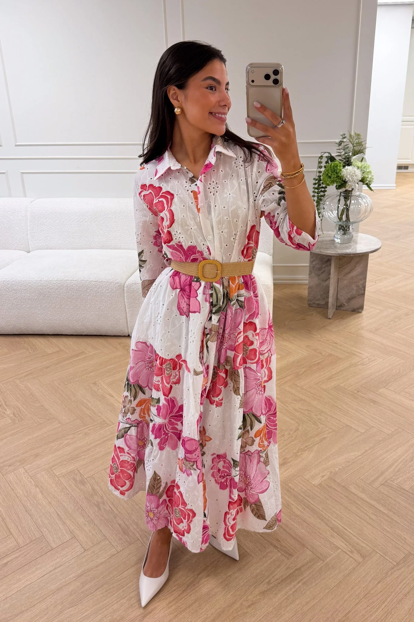 Eira Midi Dress Pink Flower