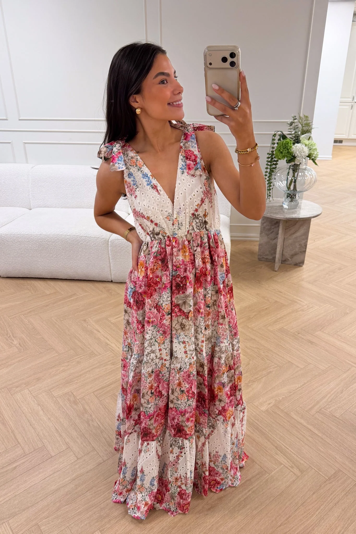Strap Embroidery Dress Pink - Image 3