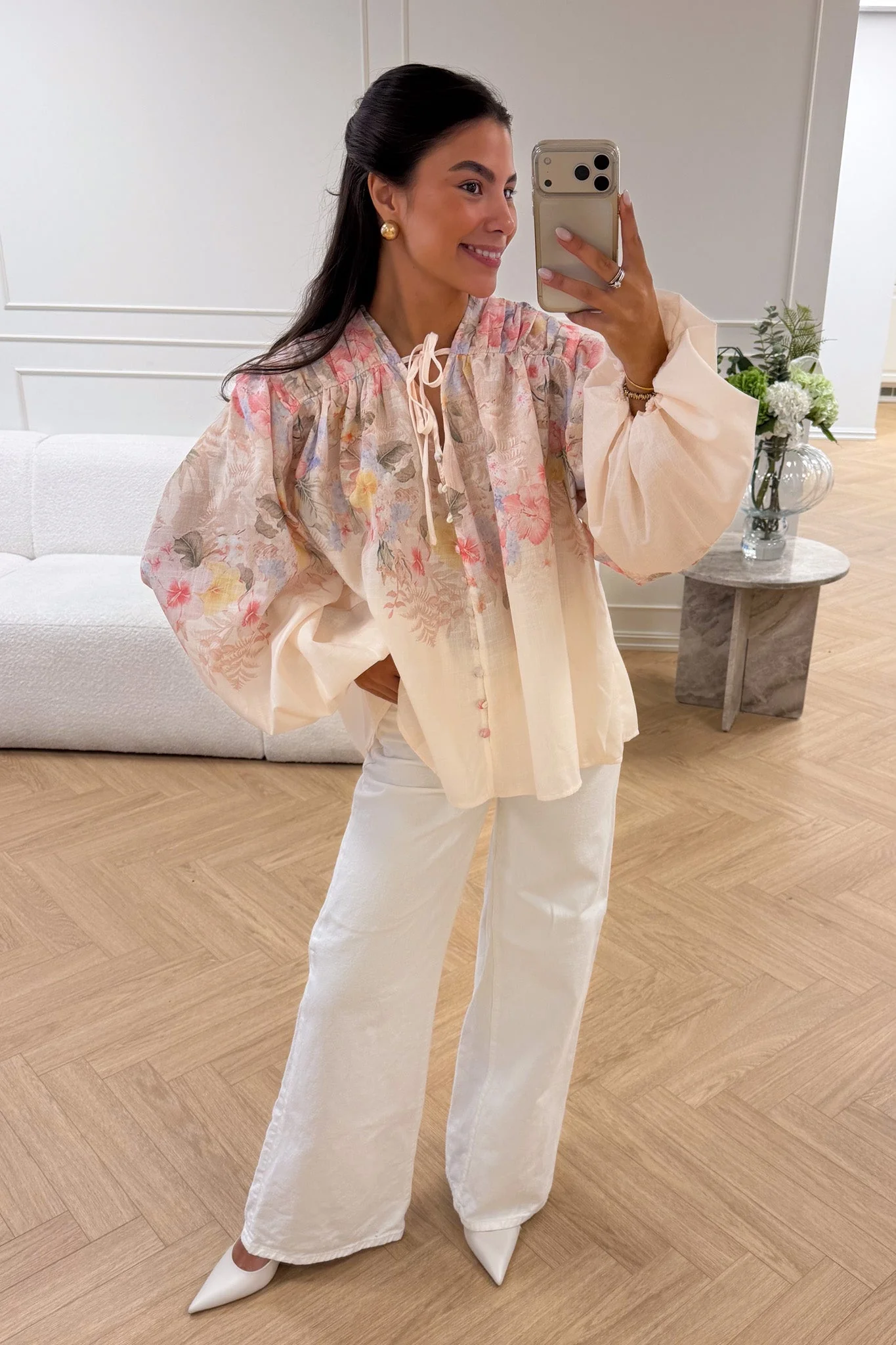 Spring Blouse Beige Flower