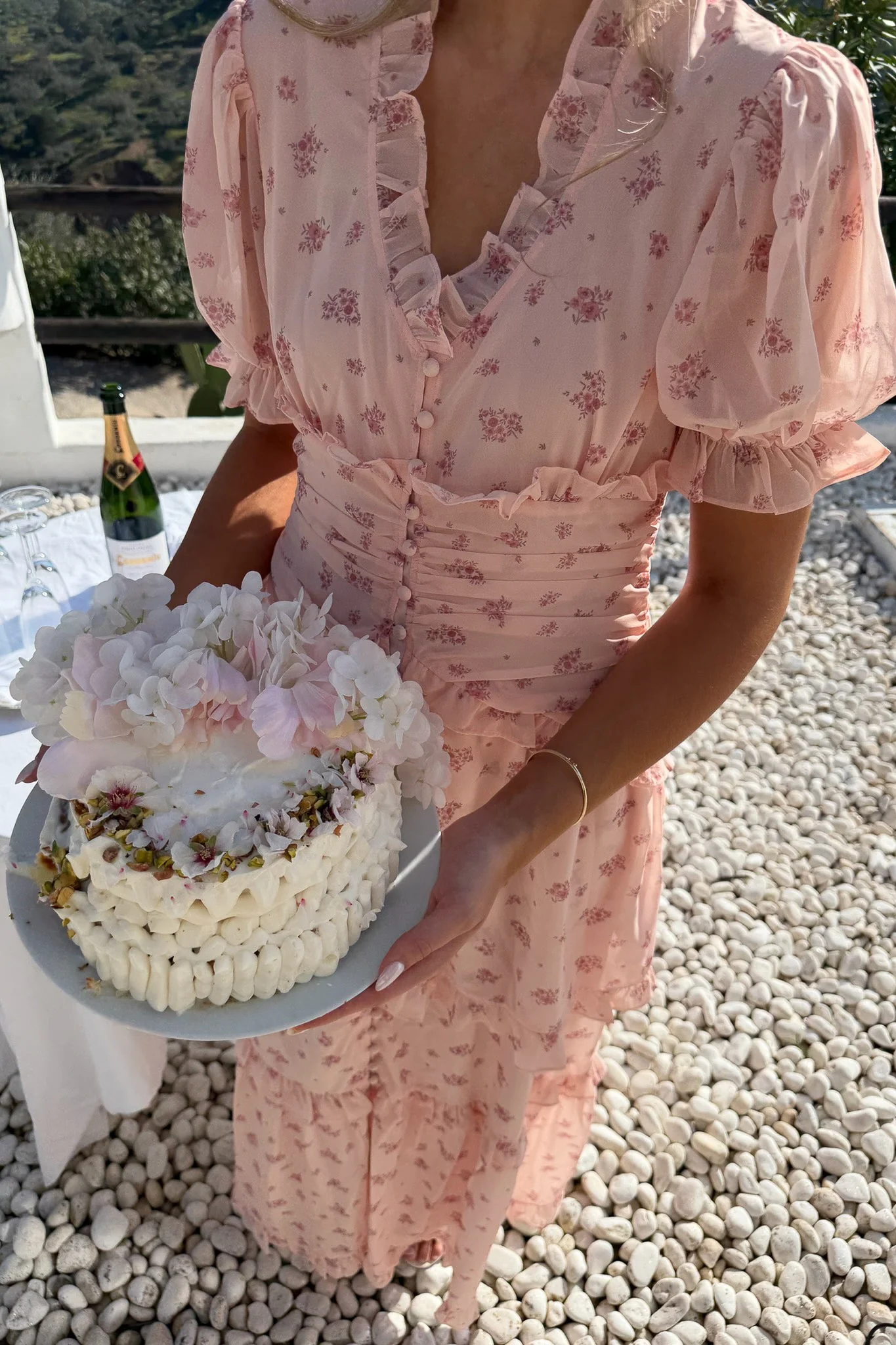 Ariel Long Dress Pink Flower Print - Image 3