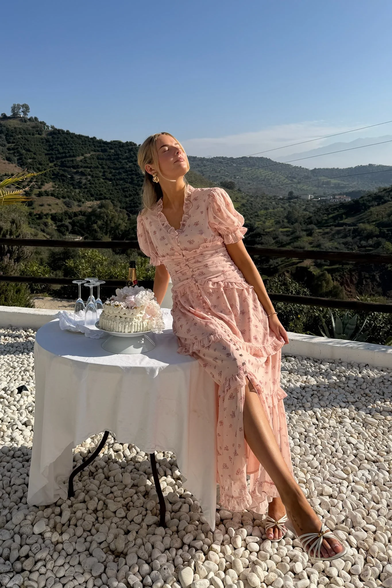 Ariel Long Dress Pink Flower Print - Image 4