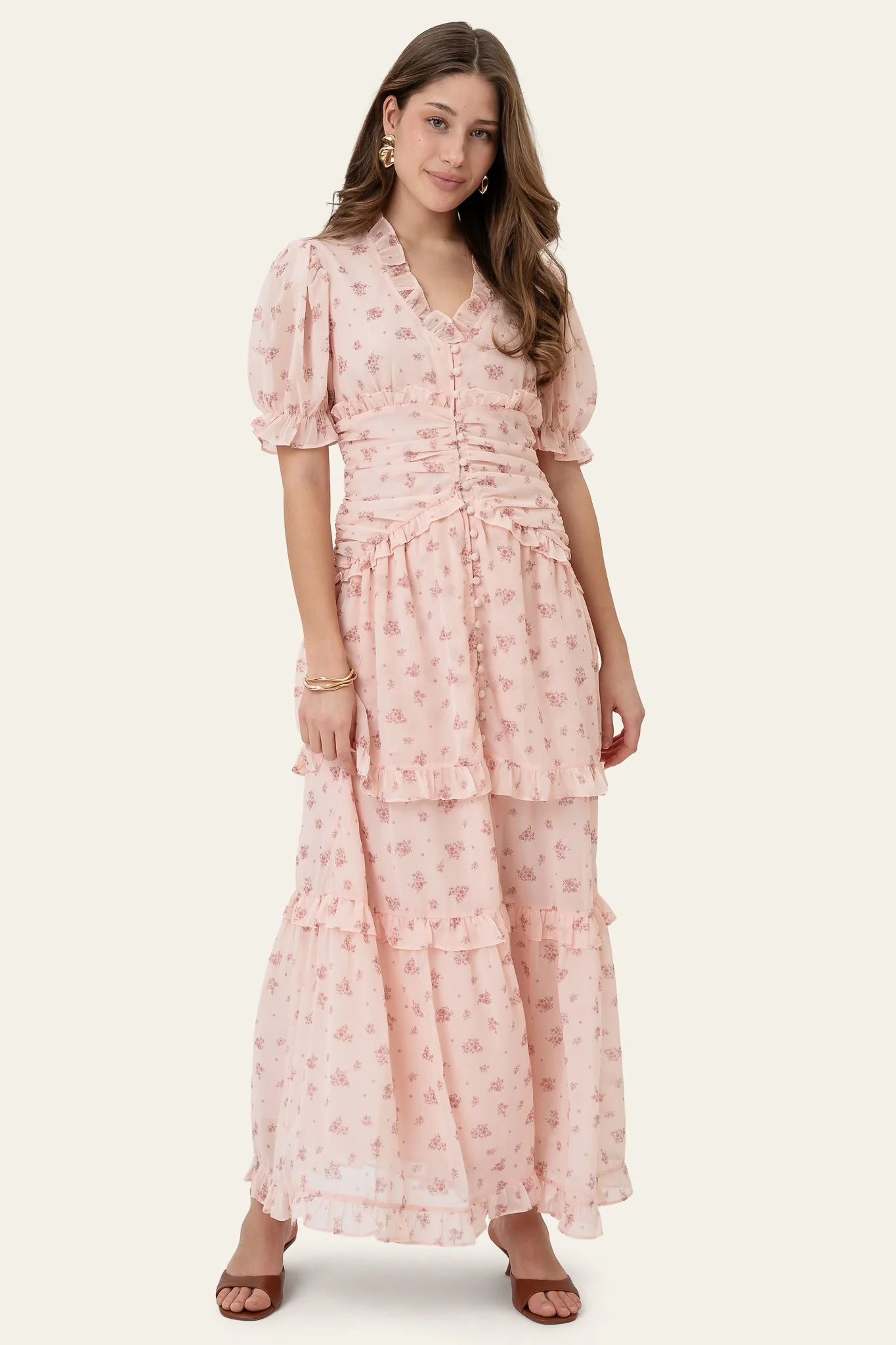 Ariel Long Dress Pink Flower Print - Image 5