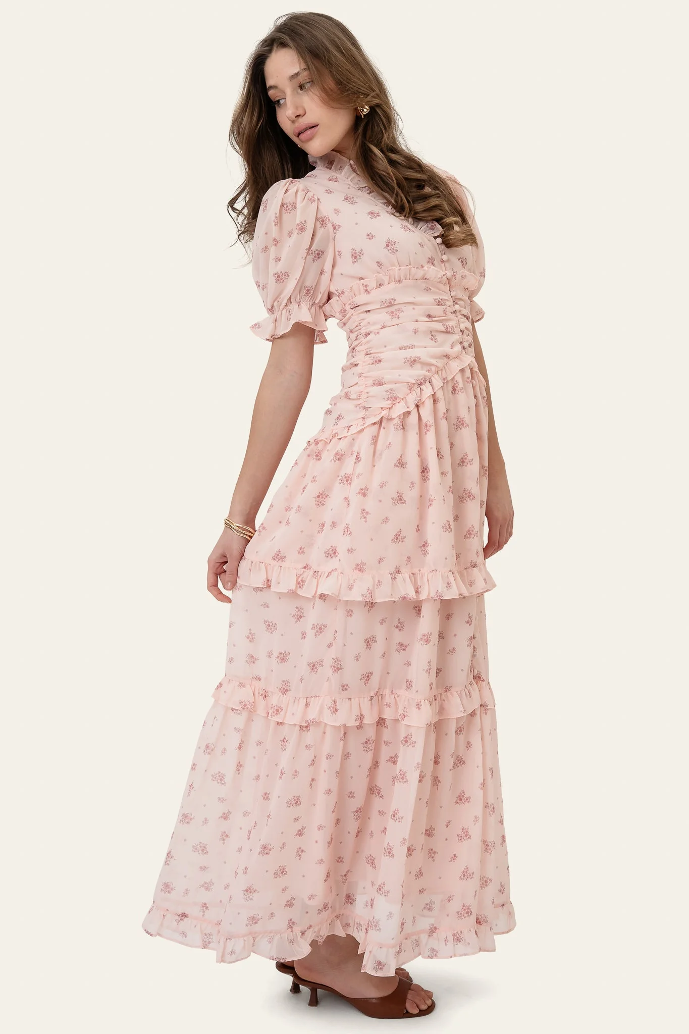 Ariel Long Dress Pink Flower Print - Image 6
