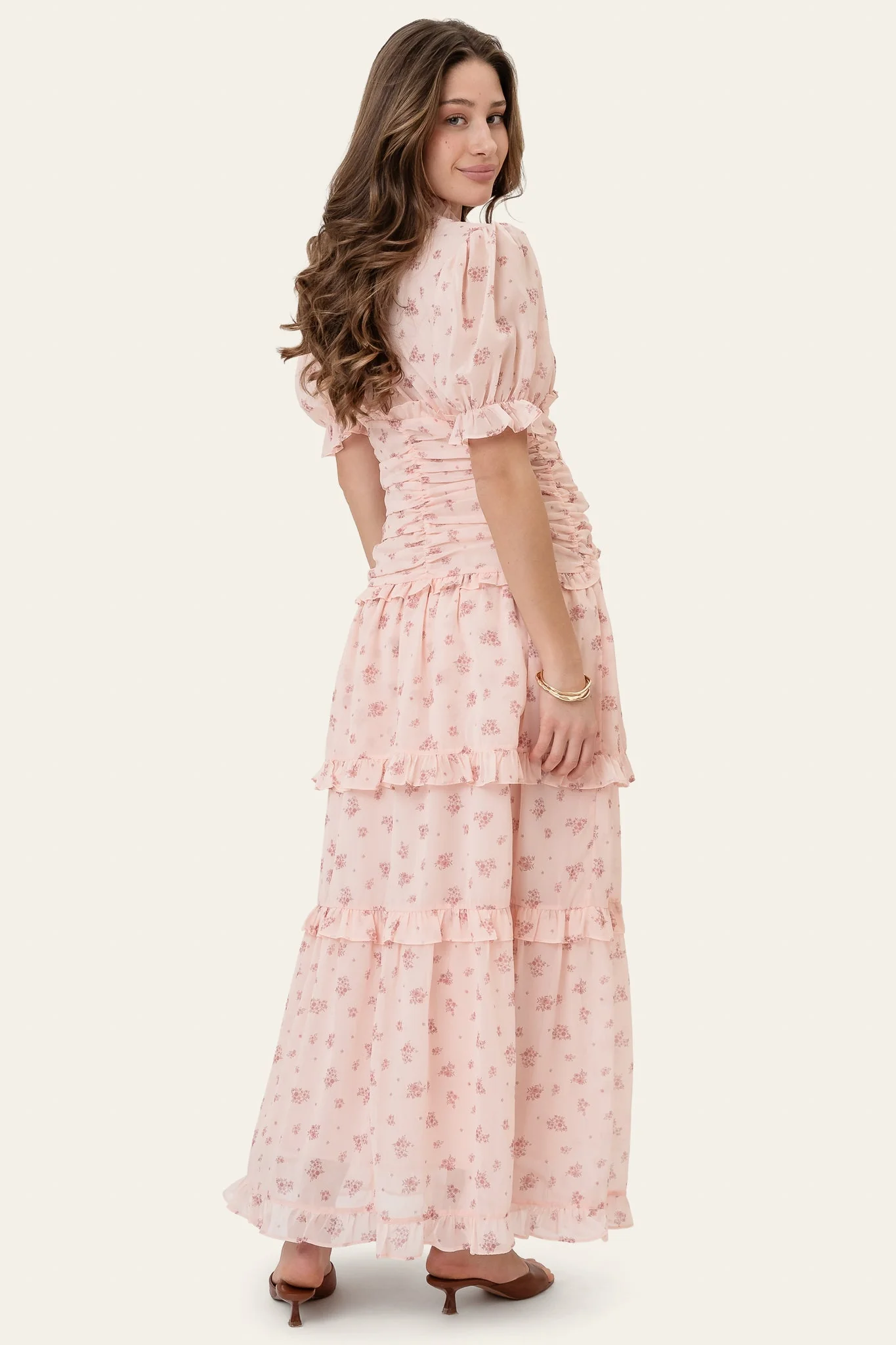 Ariel Long Dress Pink Flower Print - Image 7