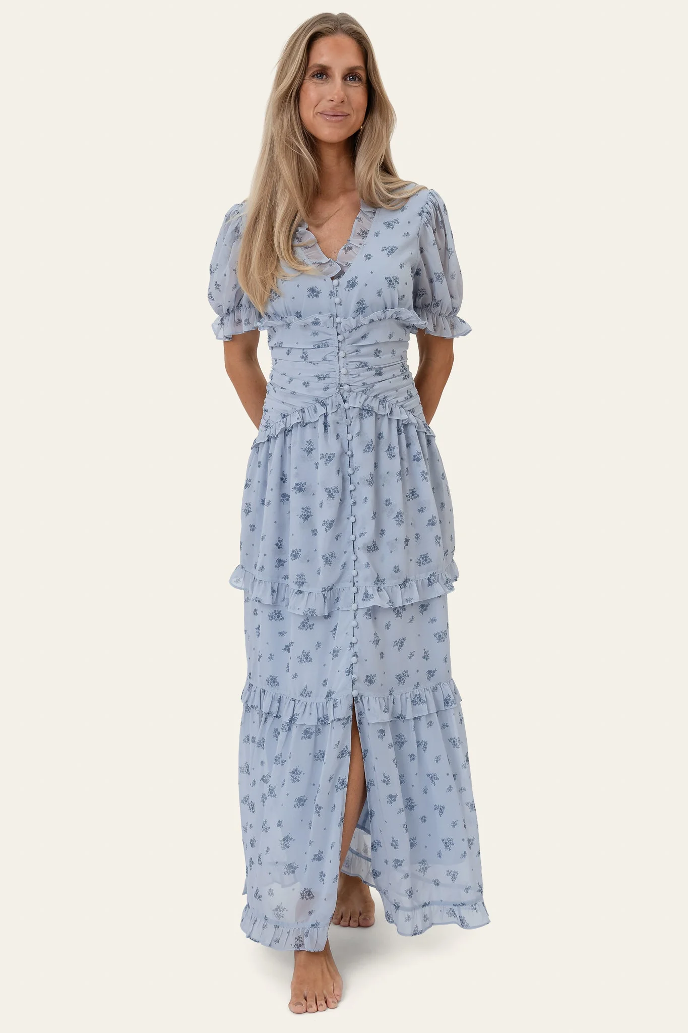 Ariel Long Dress Blue Flower Print - Image 6