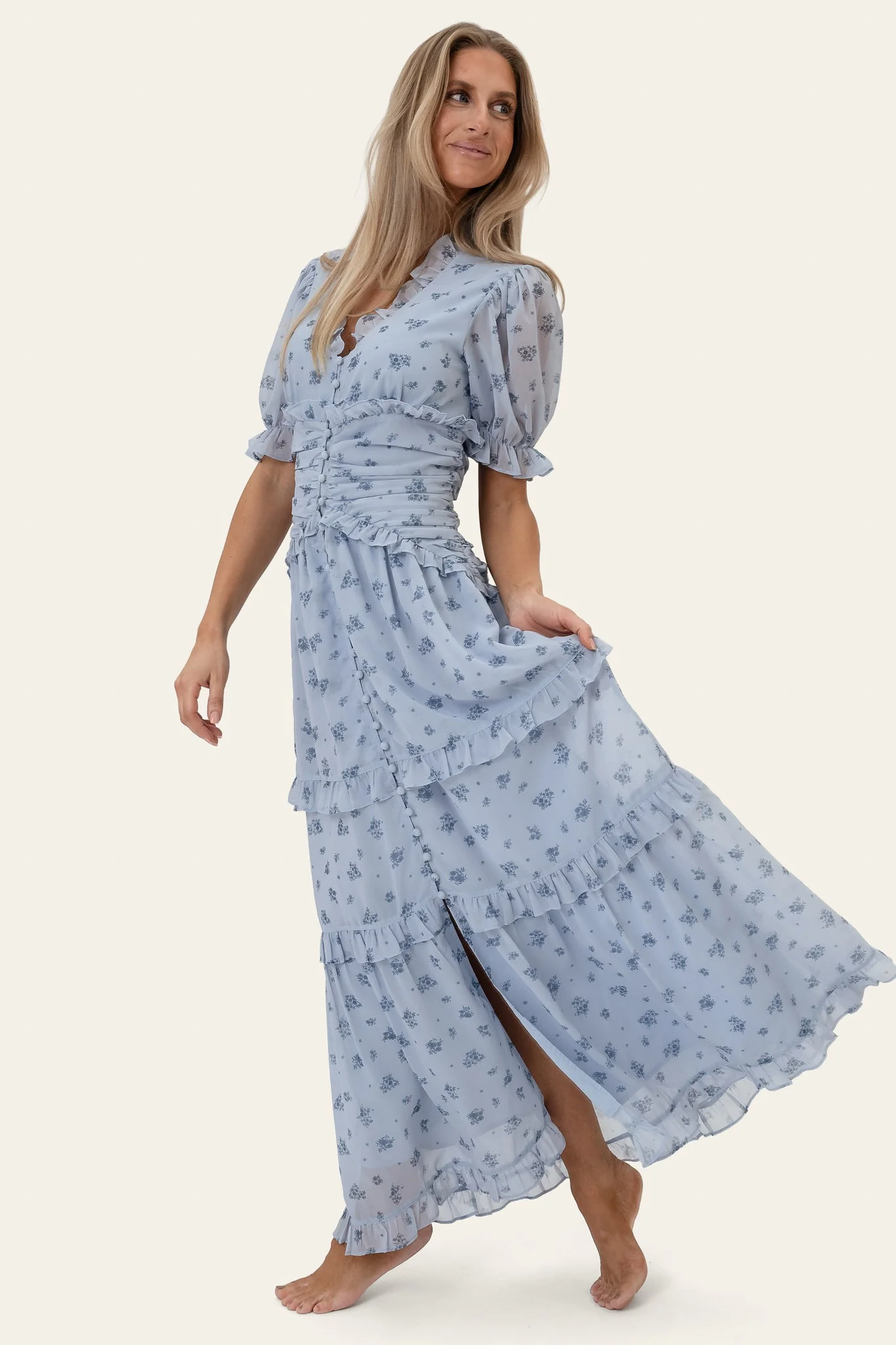 Ariel Long Dress Blue Flower Print - Image 7