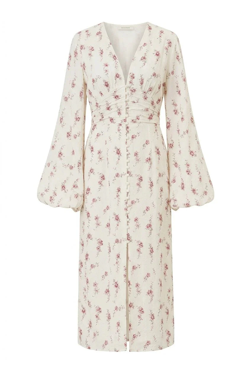 Ada Long Dress Off White Vintage Rose