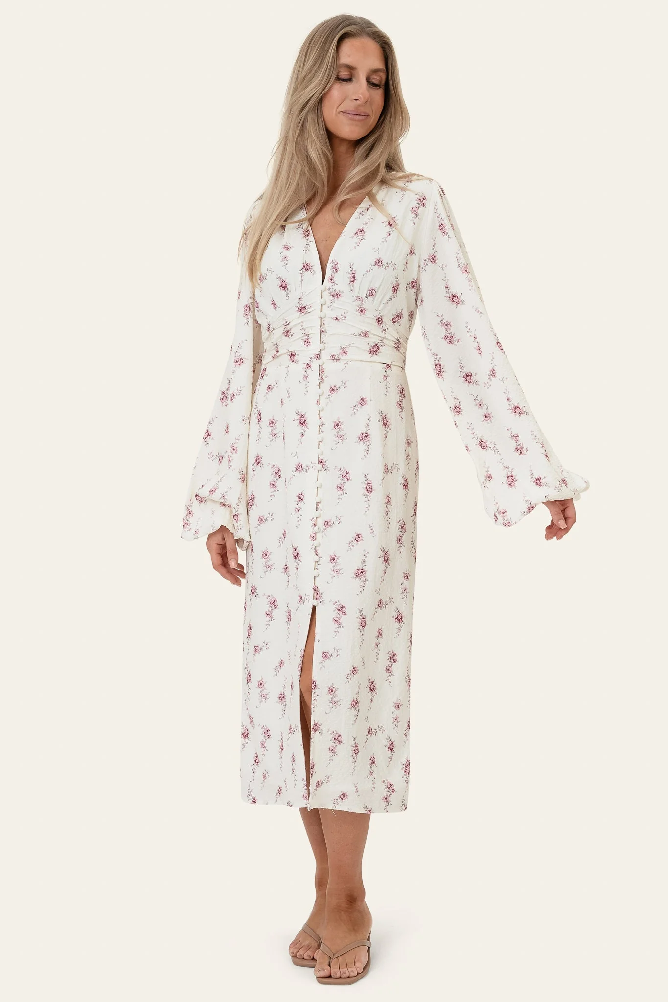 Ada Long Dress Off White Vintage Rose - Image 5