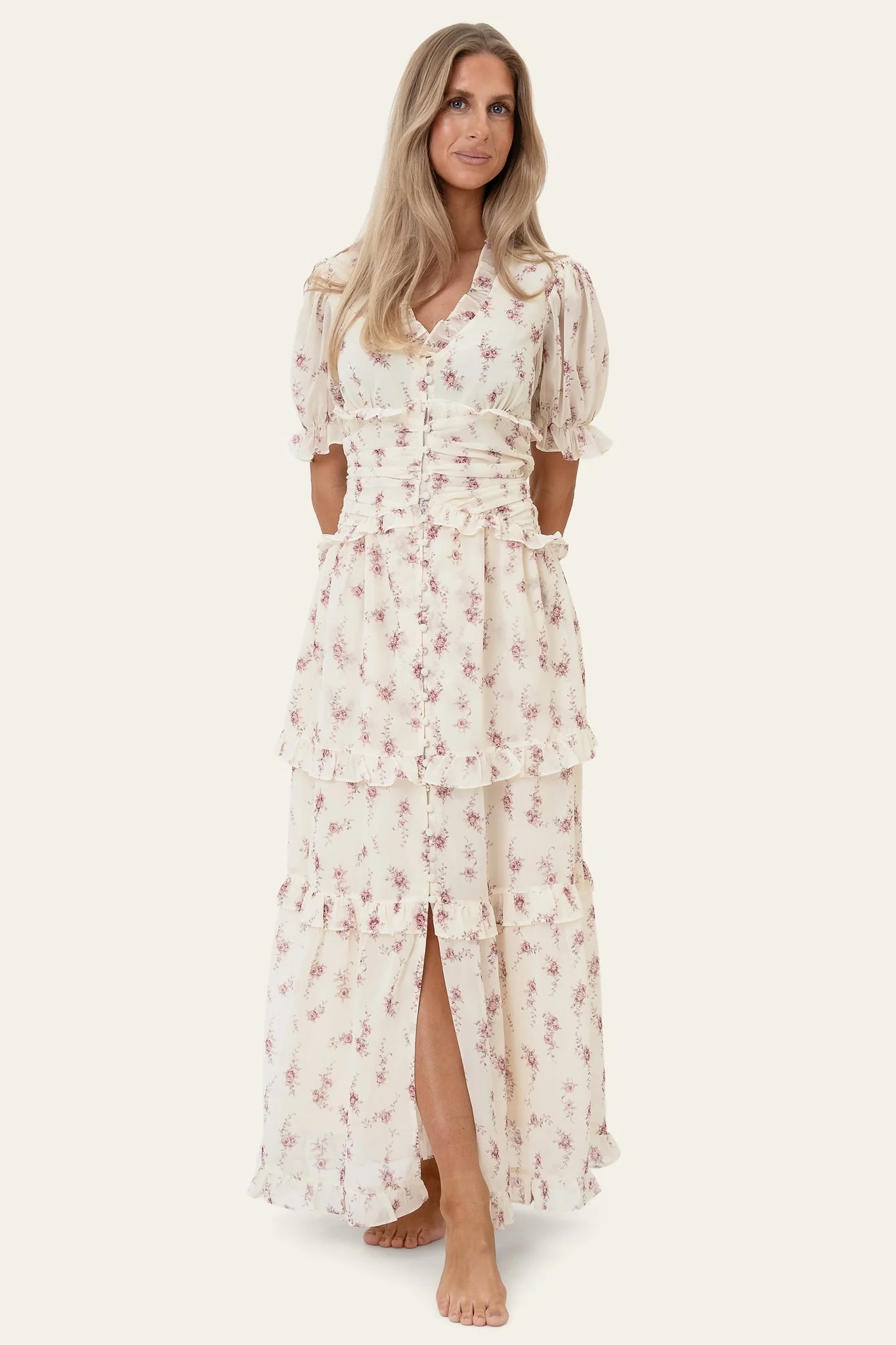 Ariel Long Dress Off White Vintage Rose - Image 4