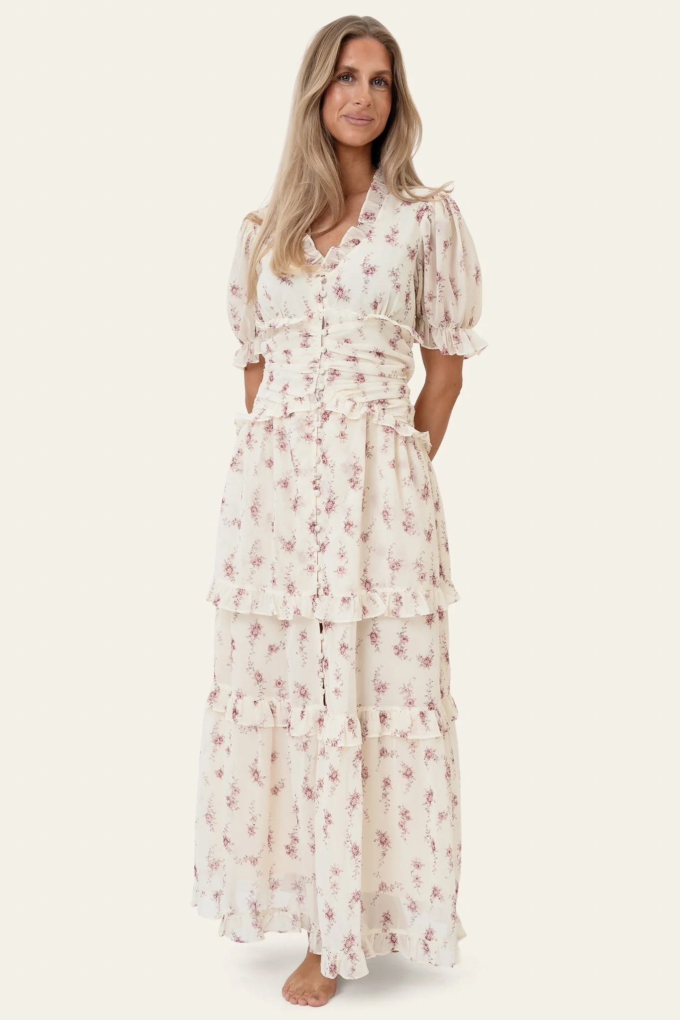 Ariel Long Dress Off White Vintage Rose - Image 5
