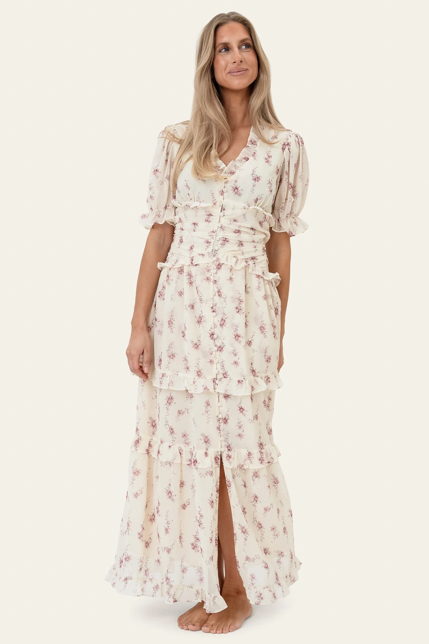 Ariel Long Dress Off White Vintage Rose - Image 8