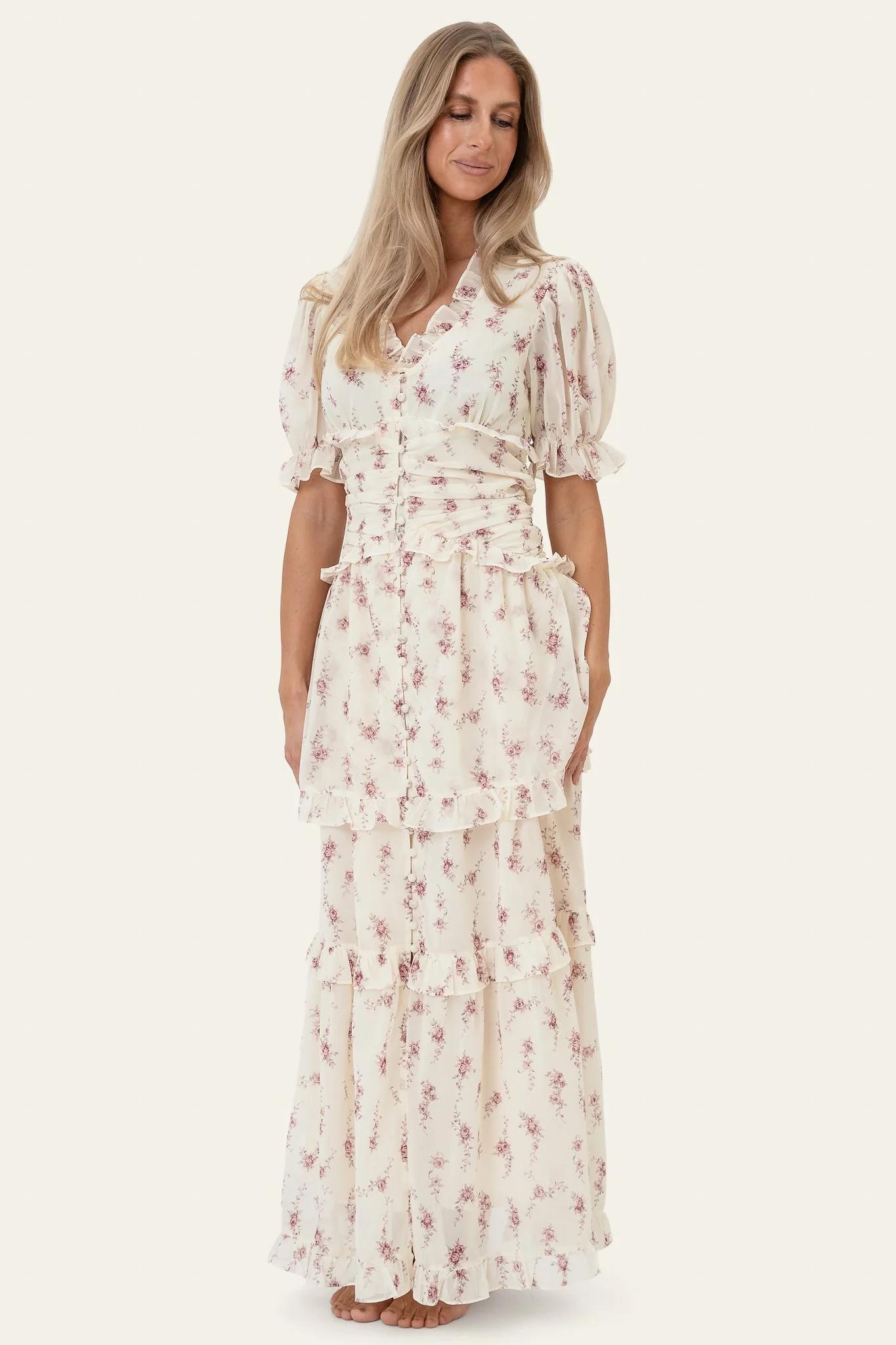 Ariel Long Dress Off White Vintage Rose - Image 9