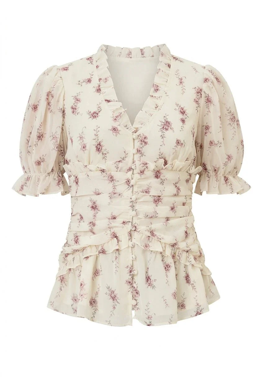 Ariel Blouse Off White Vintage Rose - Image 2