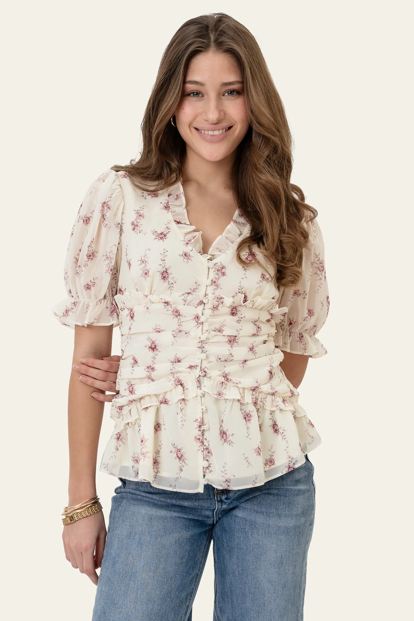 Ariel Blouse Off White Vintage Rose - Image 5