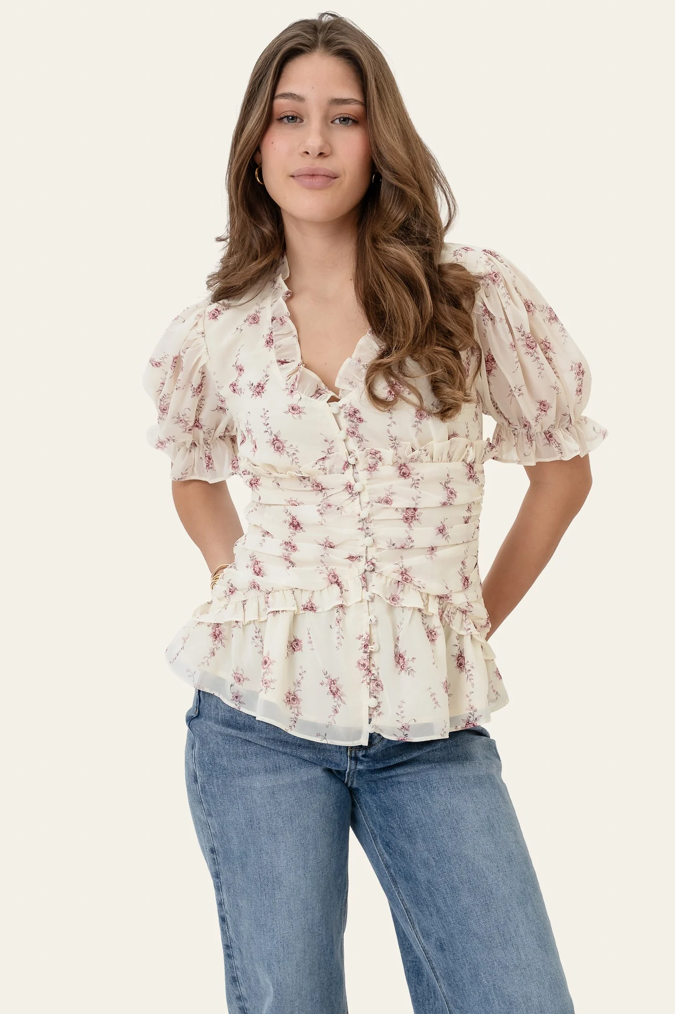 Ariel Blouse Off White Vintage Rose - Image 6