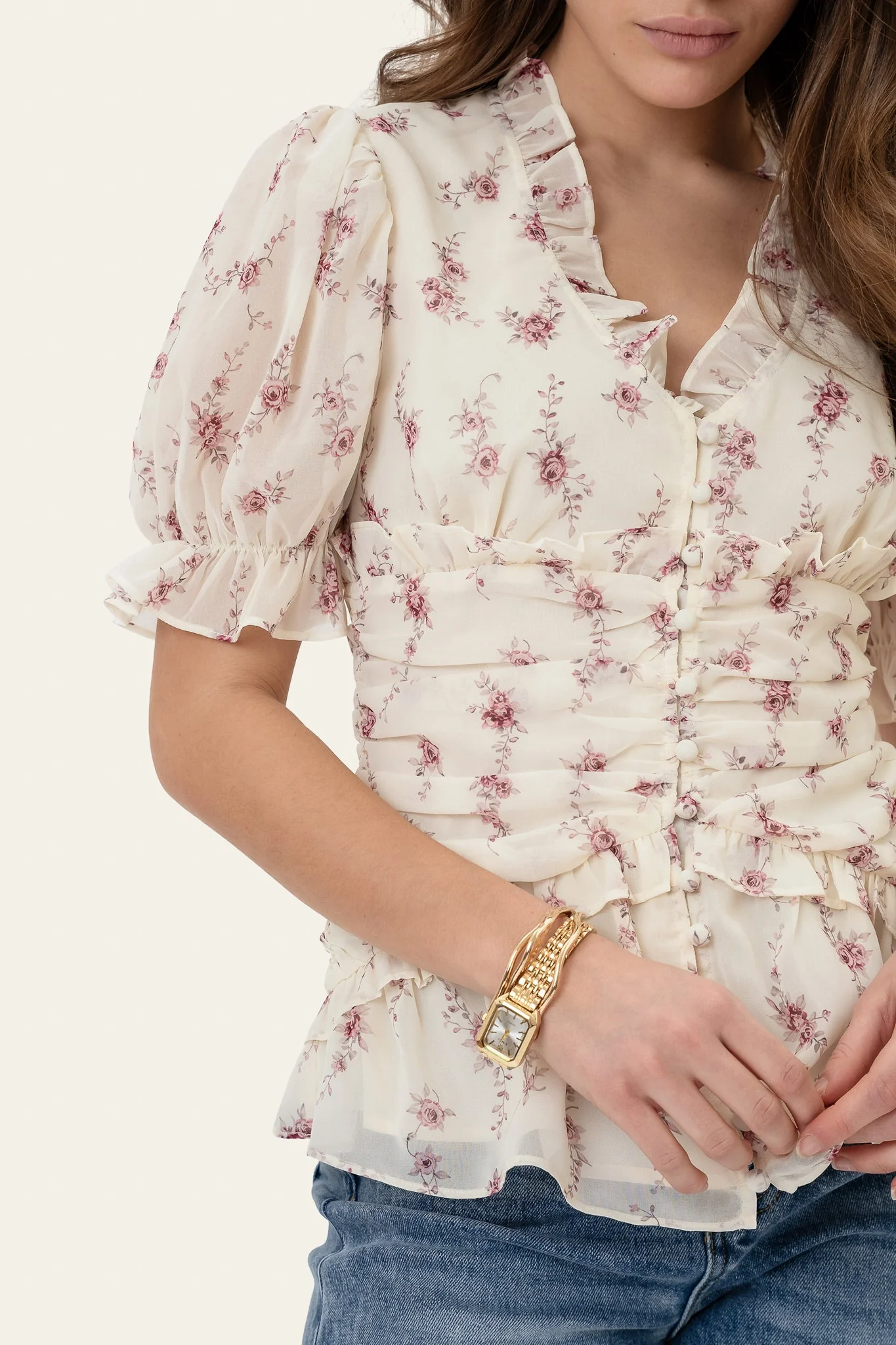 Ariel Blouse Off White Vintage Rose - Image 8