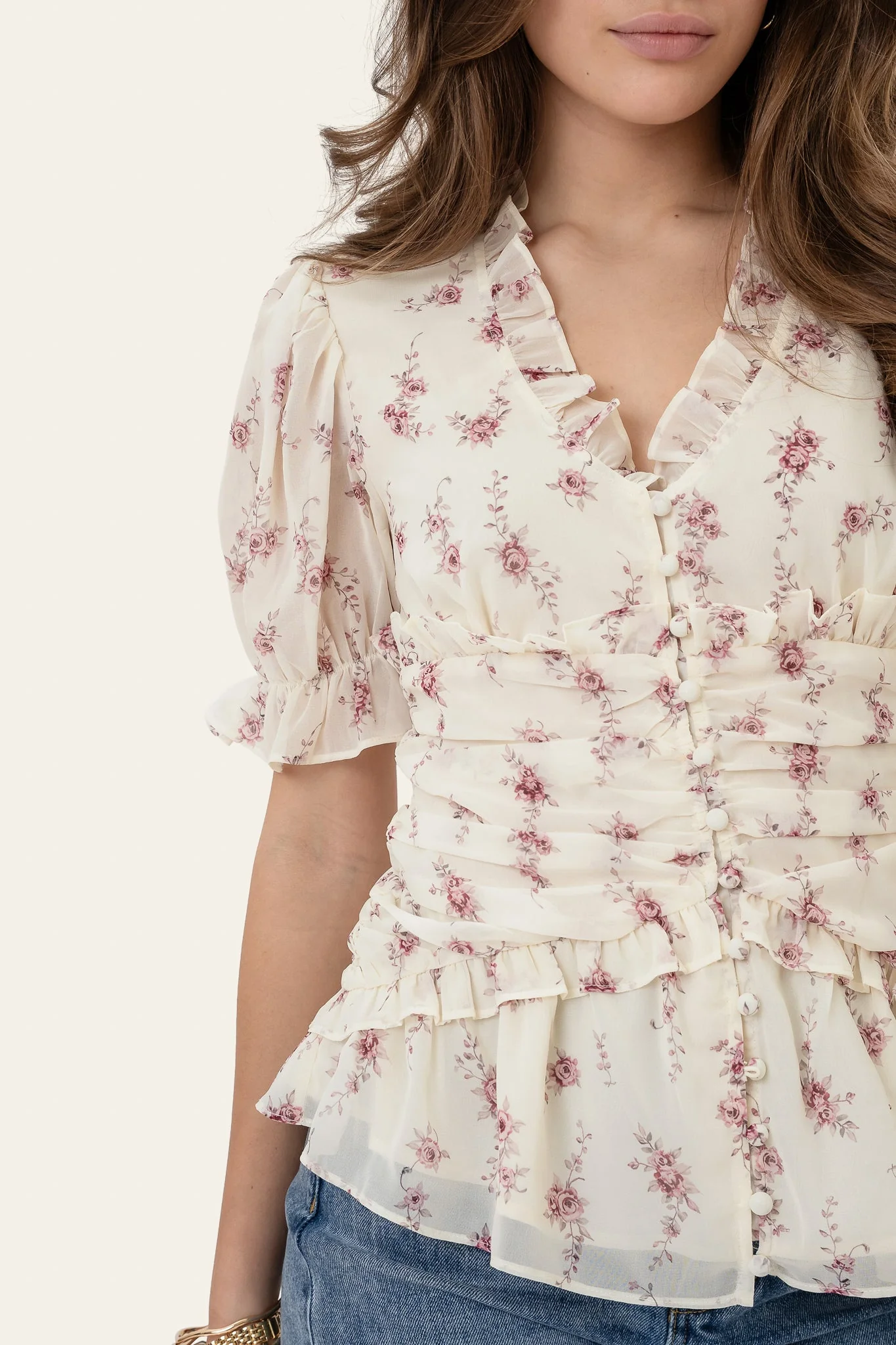 Ariel Blouse Off White Vintage Rose - Image 9