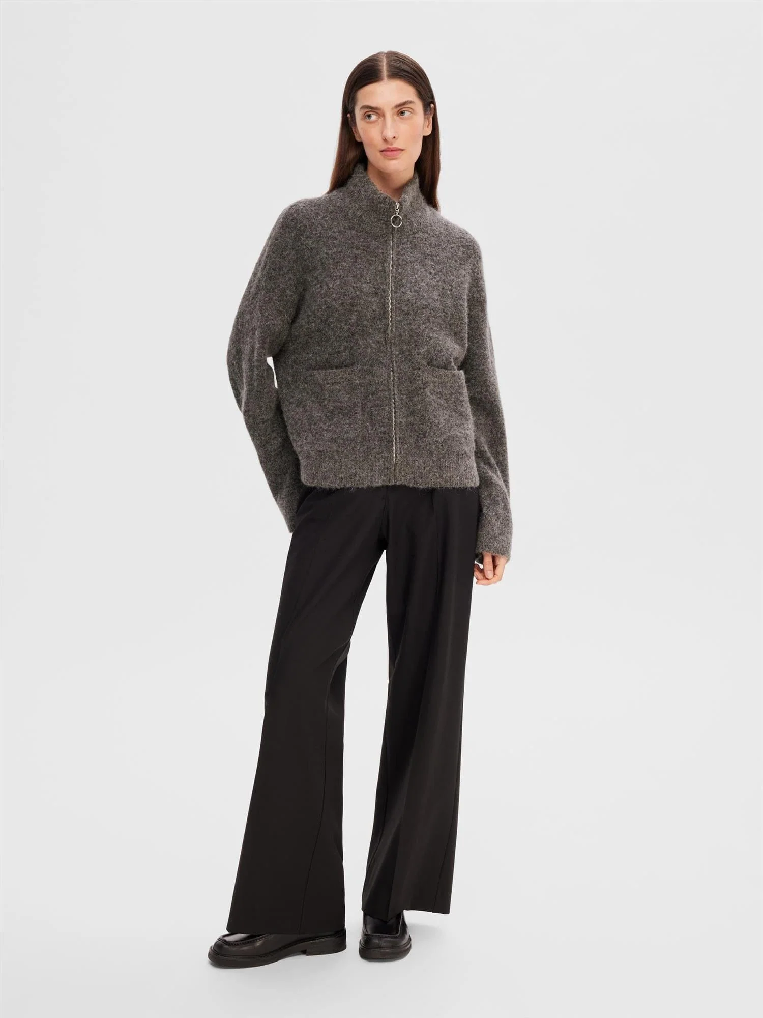 Sia Ras Ls Knit Zipper Cardigan Medium Grey Melange - Image 4