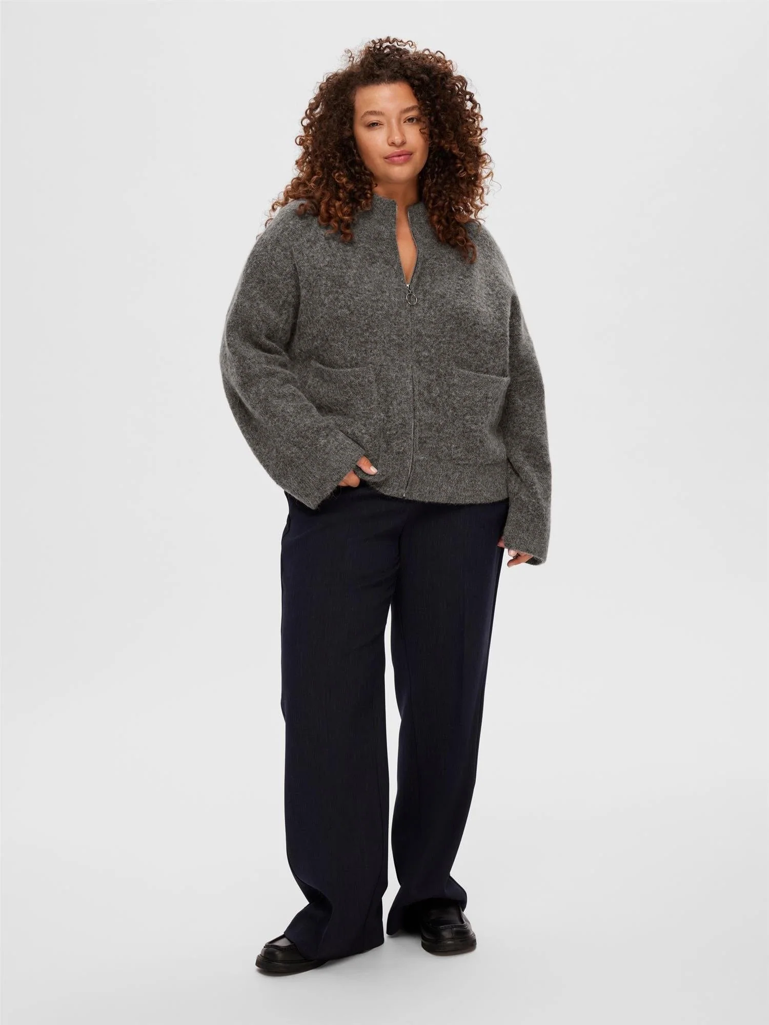 Sia Ras Ls Knit Zipper Cardigan Medium Grey Melange - Image 6