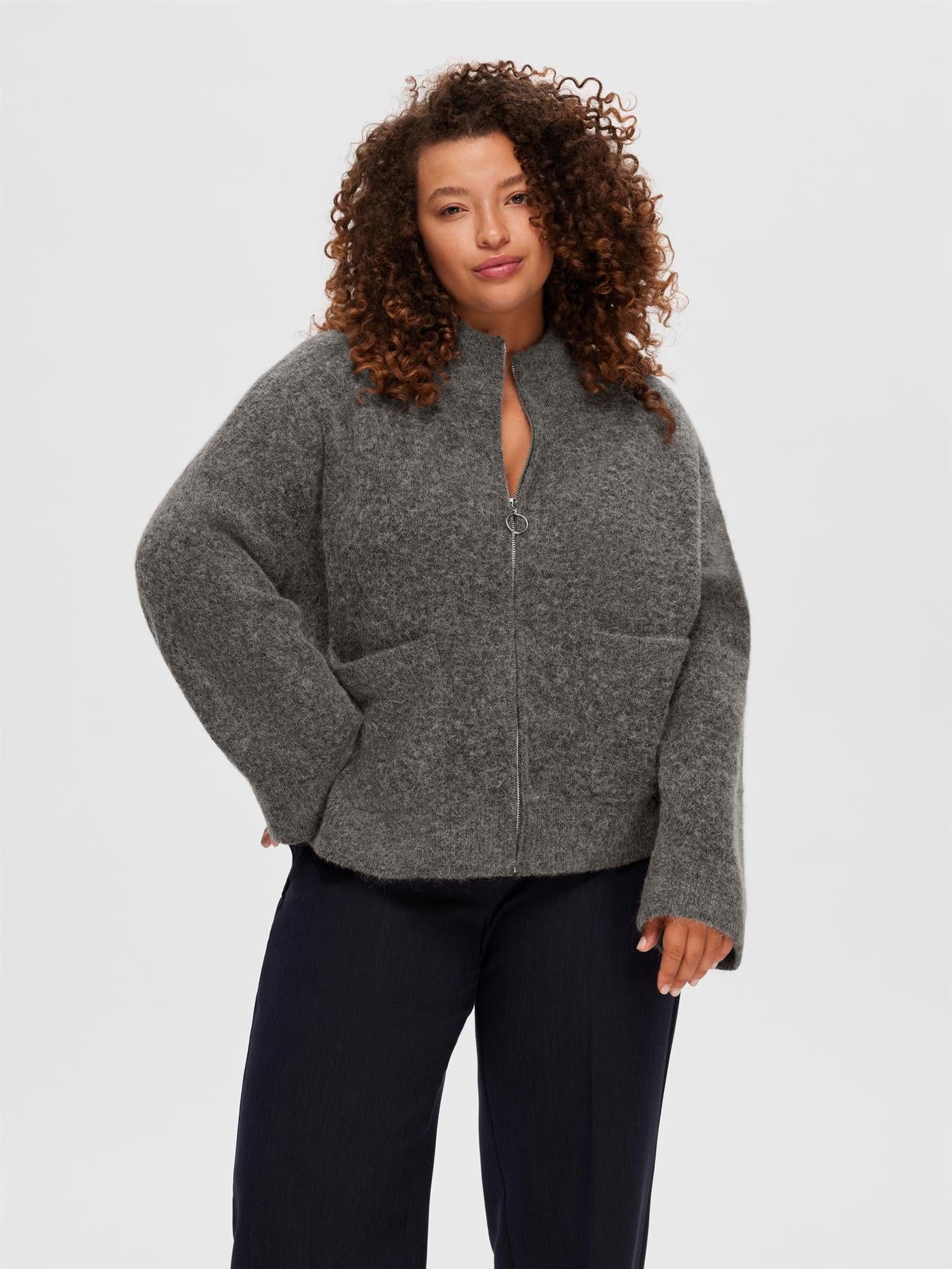 Sia Ras Ls Knit Zipper Cardigan Medium Grey Melange - Image 7