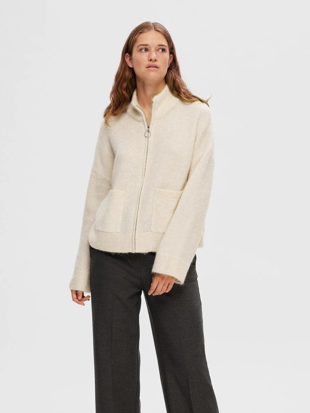 Sia Ras Ls Knit Zipper Cardigan Birch - Image 3
