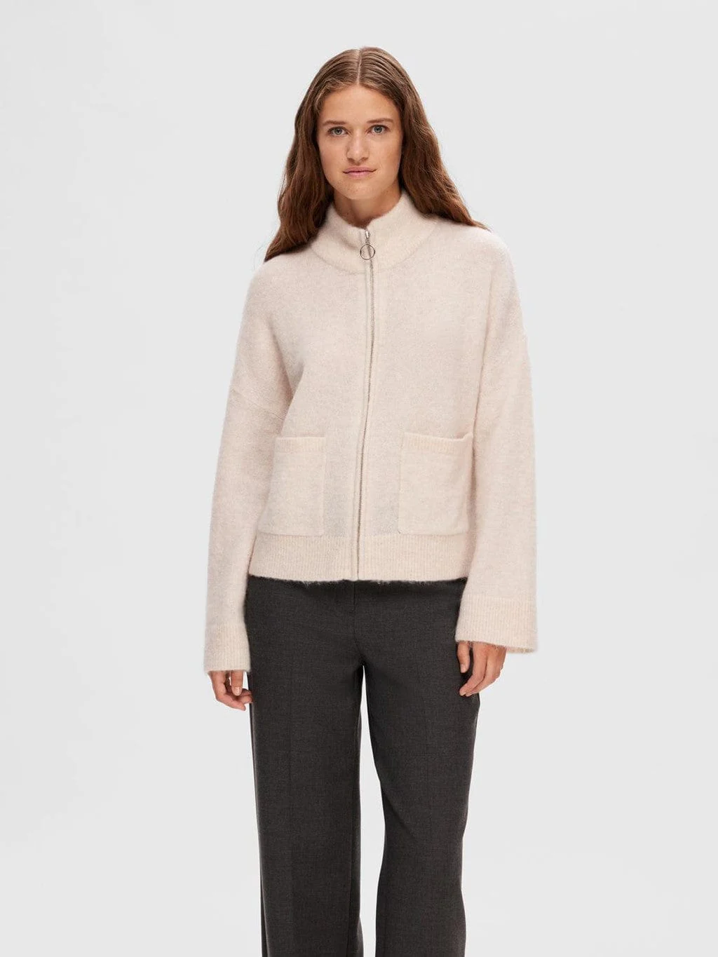 Sia Ras Ls Knit Zipper Cardigan Birch - Image 4