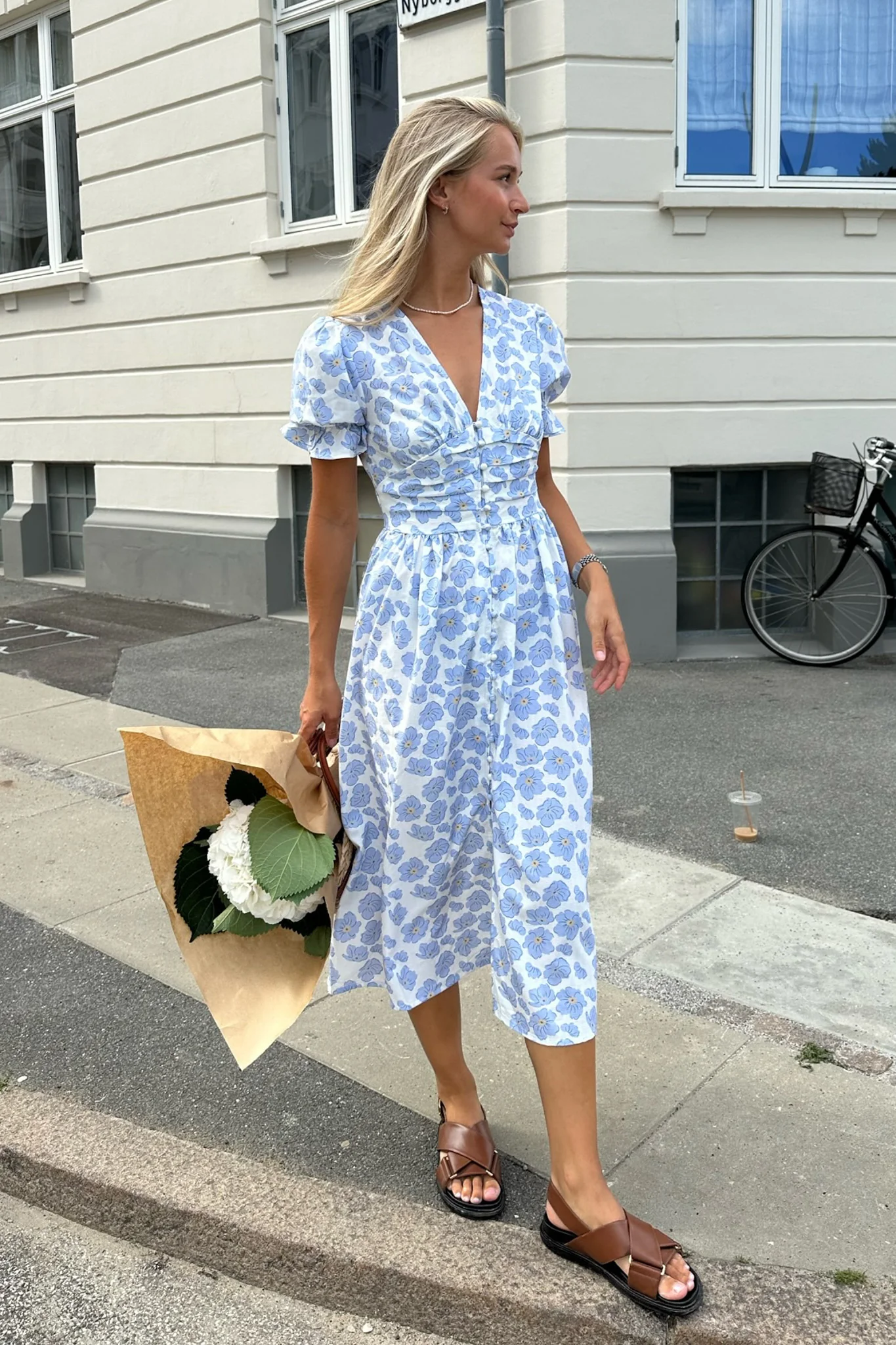 Long Adel Ss Dress Blue Dazzling Flower