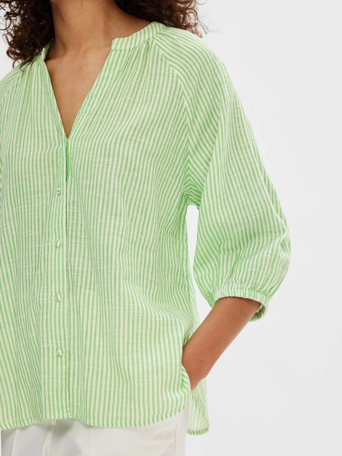 Alberta 3/4 Stripe Shirt  Snow White Classic Green Stripes - Image 3