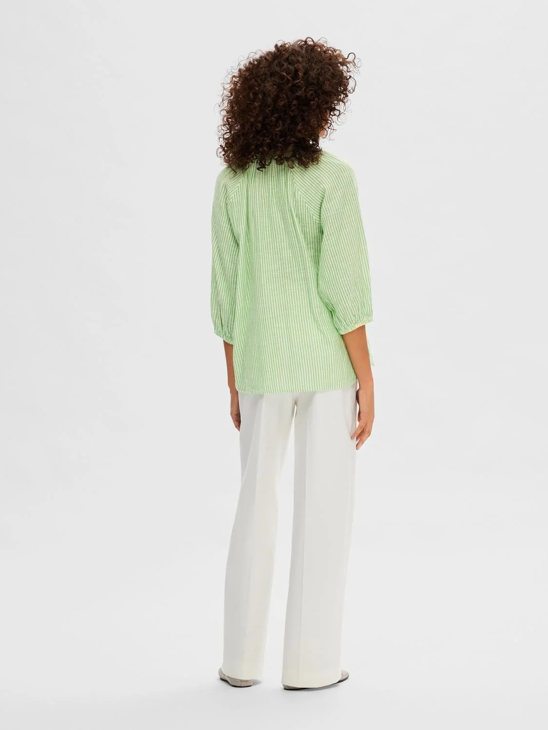 Alberta 3/4 Stripe Shirt  Snow White Classic Green Stripes - Image 6