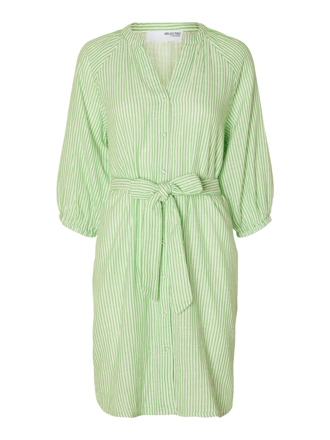 Alberta 3/4 Stripe Short Dress  Snow White Classic Green Stripes