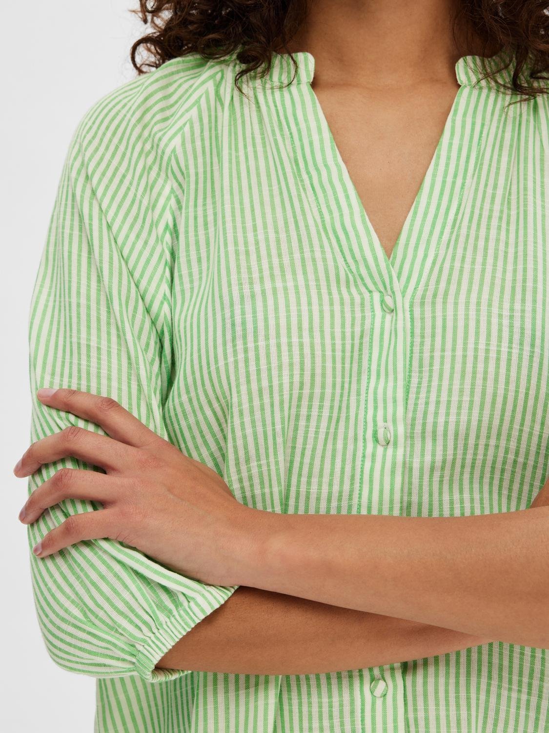 Alberta 3/4 Stripe Short Dress  Snow White Classic Green Stripes - Image 5