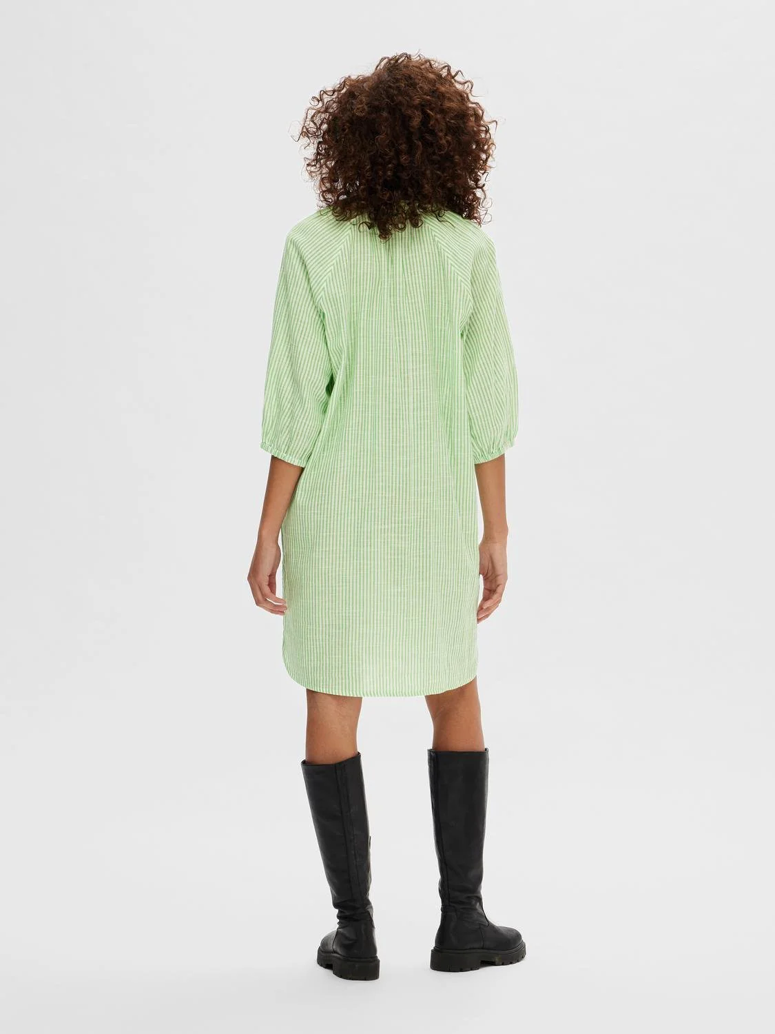 Alberta 3/4 Stripe Short Dress  Snow White Classic Green Stripes - Image 6