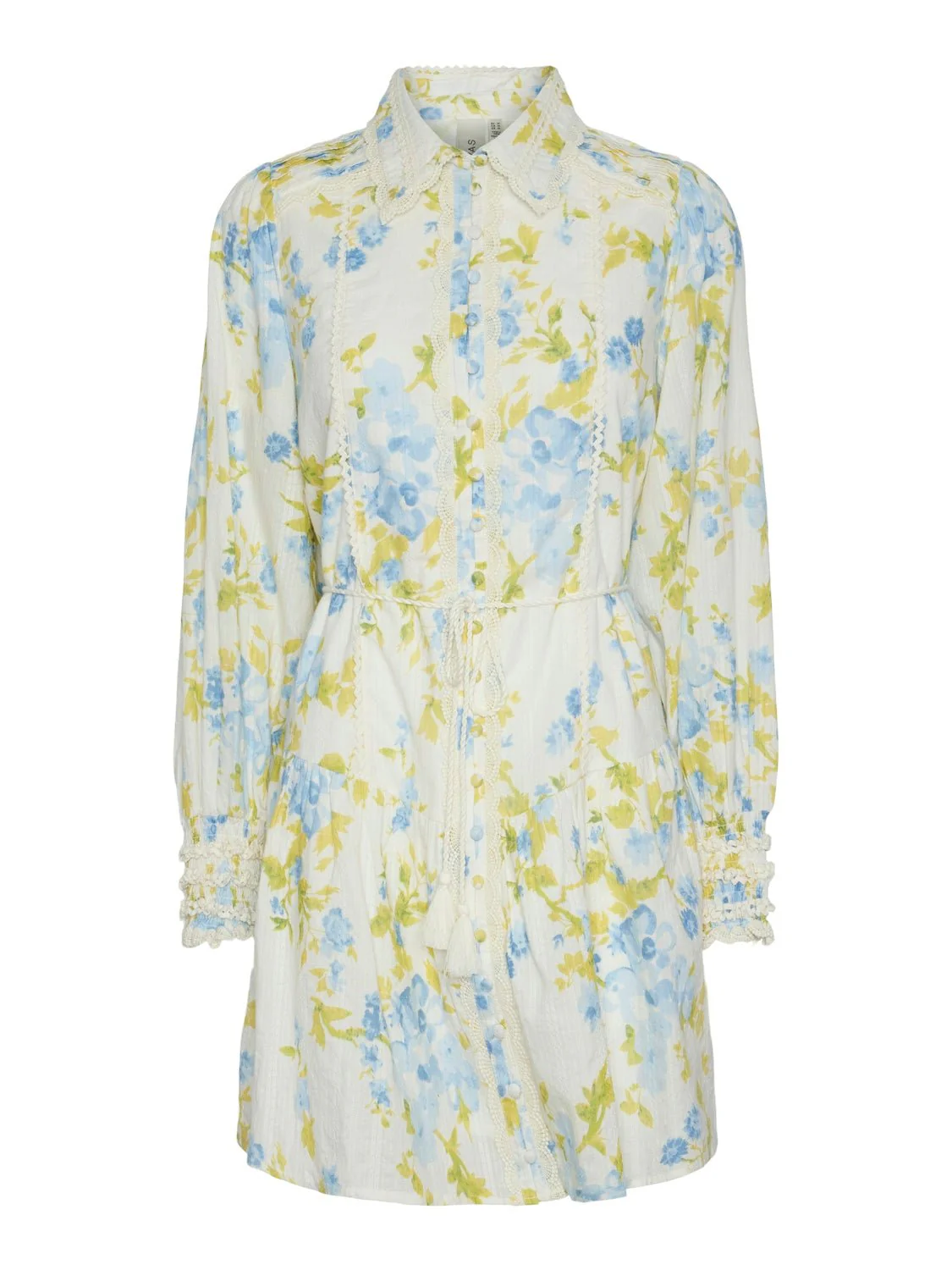 Yassomelli Ls Shirt Dress Fest Birch W. Blue Flowers
