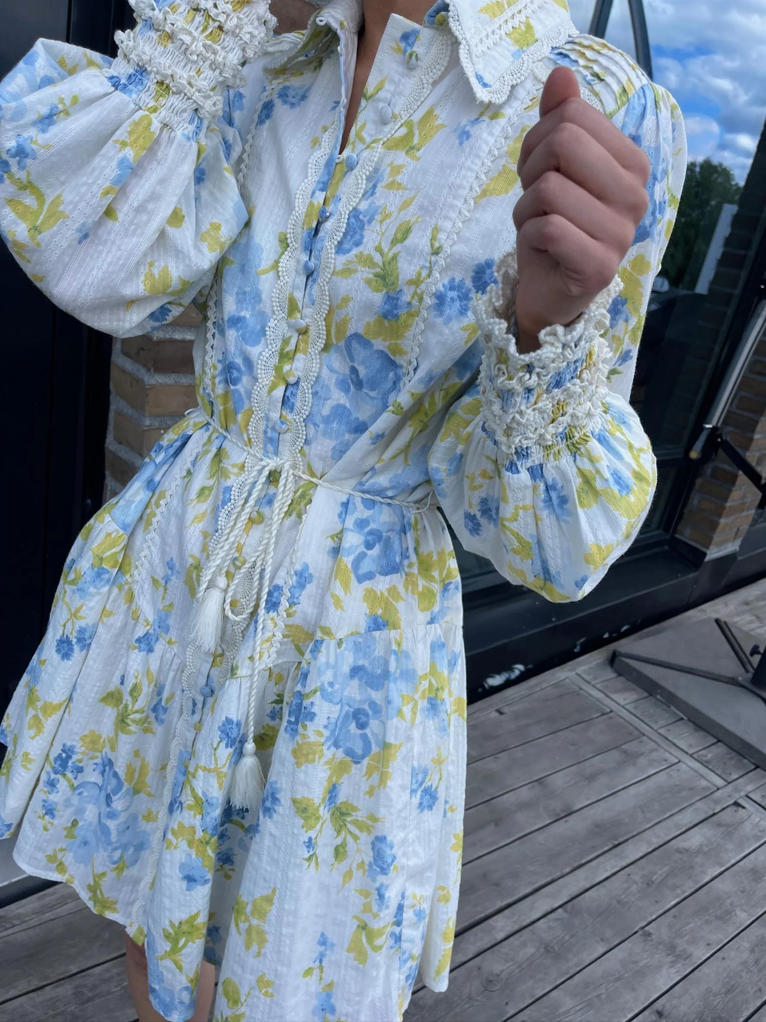Yassomelli Ls Shirt Dress Fest Birch W. Blue Flowers - Image 2