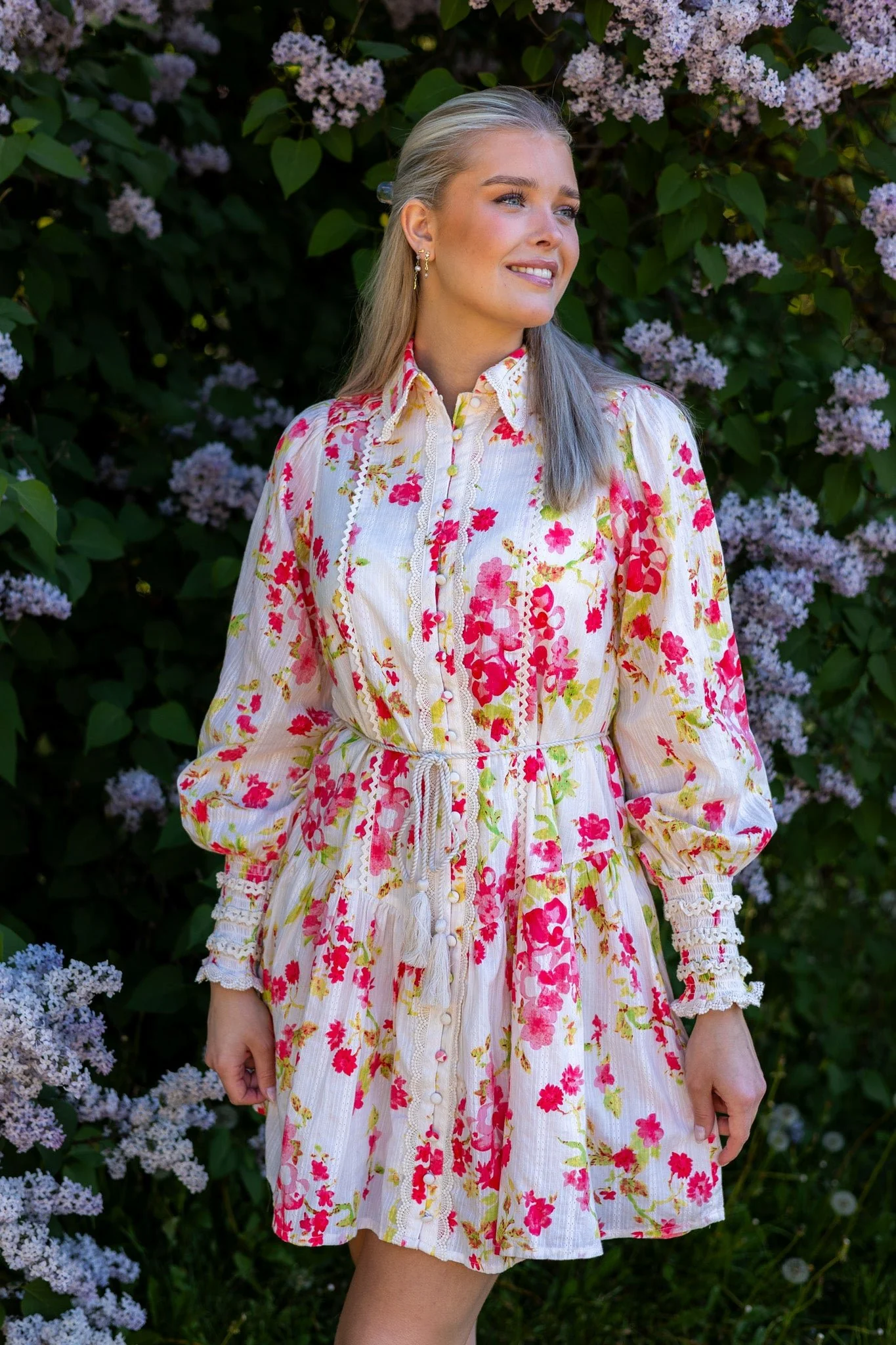 Yassomelli Ls Shirt Dress Fest Birch W. Red Flowers
