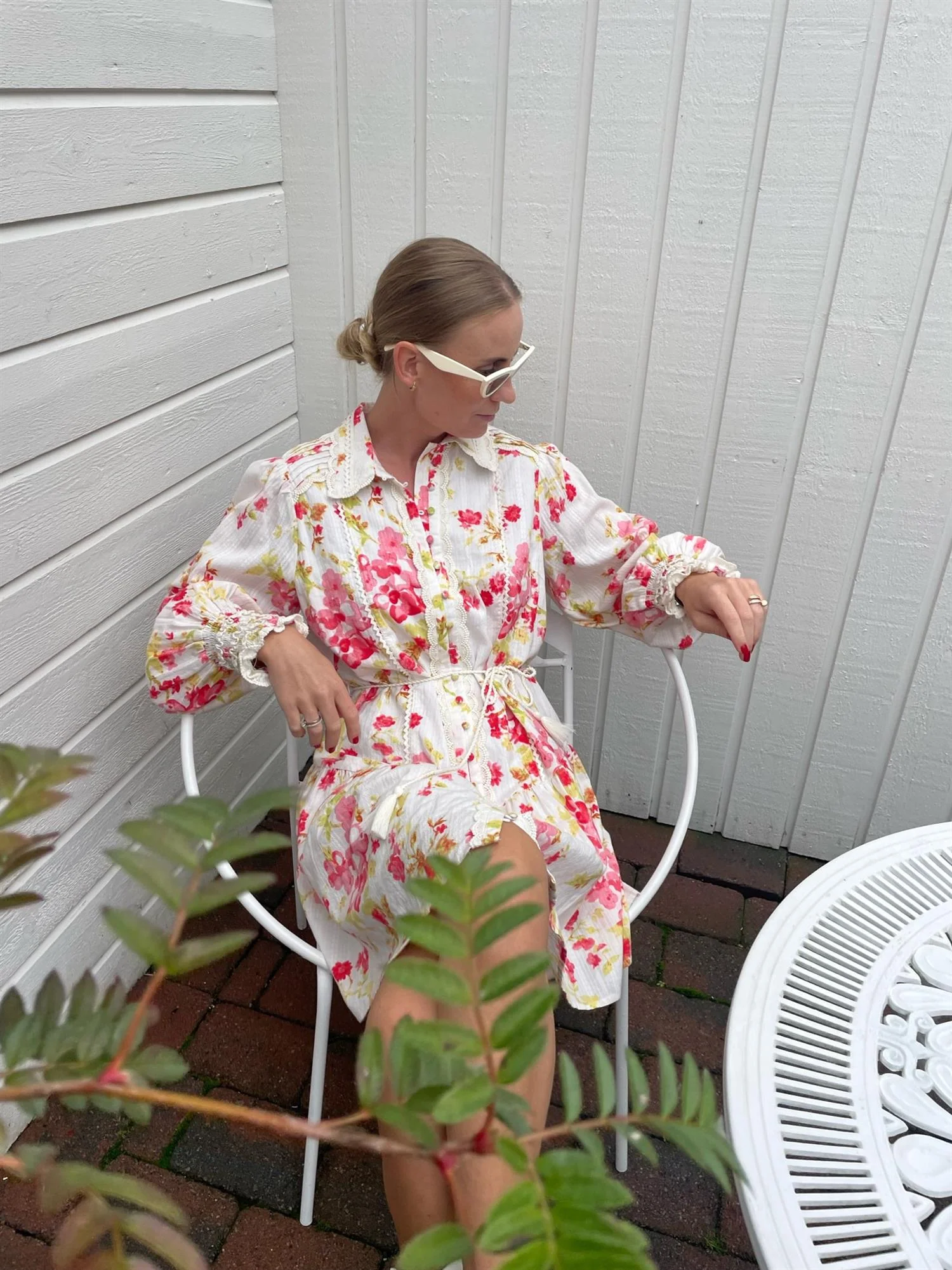 Yassomelli Ls Shirt Dress Fest Birch W. Red Flowers - Image 3