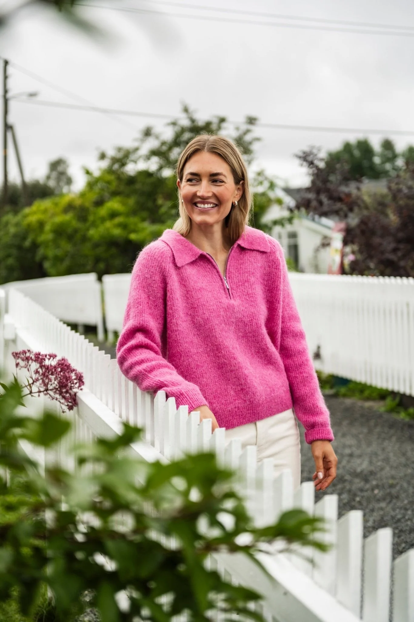 Sia-Mynte Ls Half Zip Knit Phlox Pink Melange - Image 3