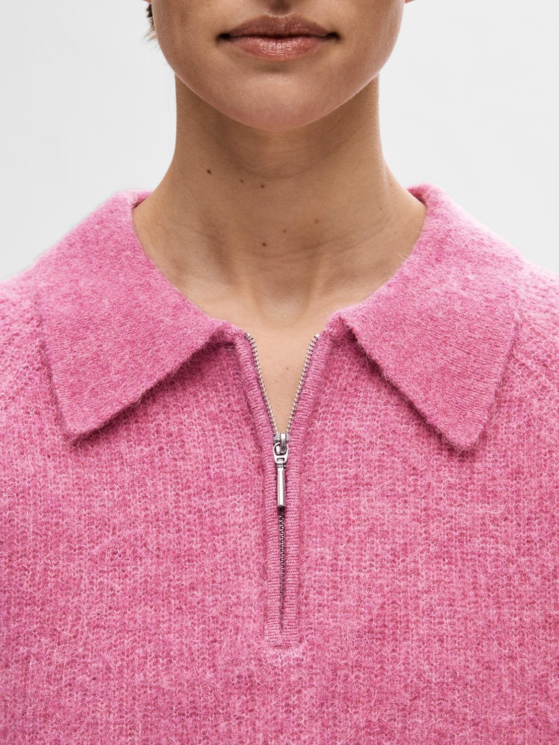Sia-Mynte Ls Half Zip Knit Phlox Pink Melange - Image 7
