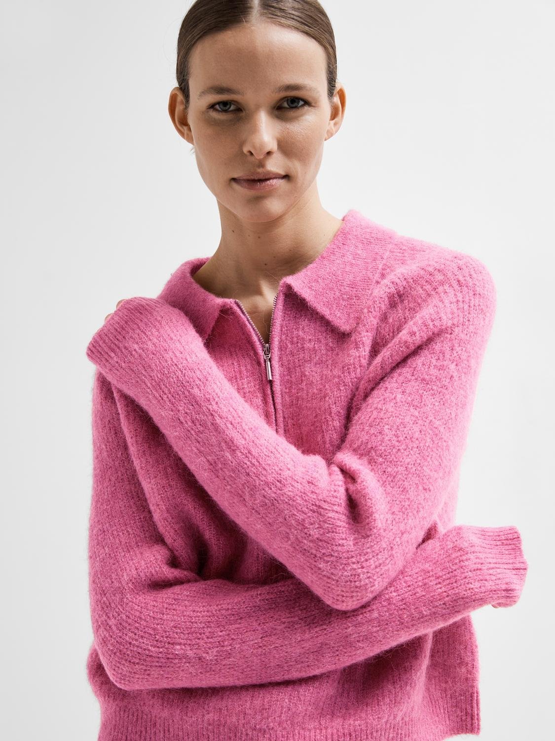 Sia-Mynte Ls Half Zip Knit Phlox Pink Melange - Image 8