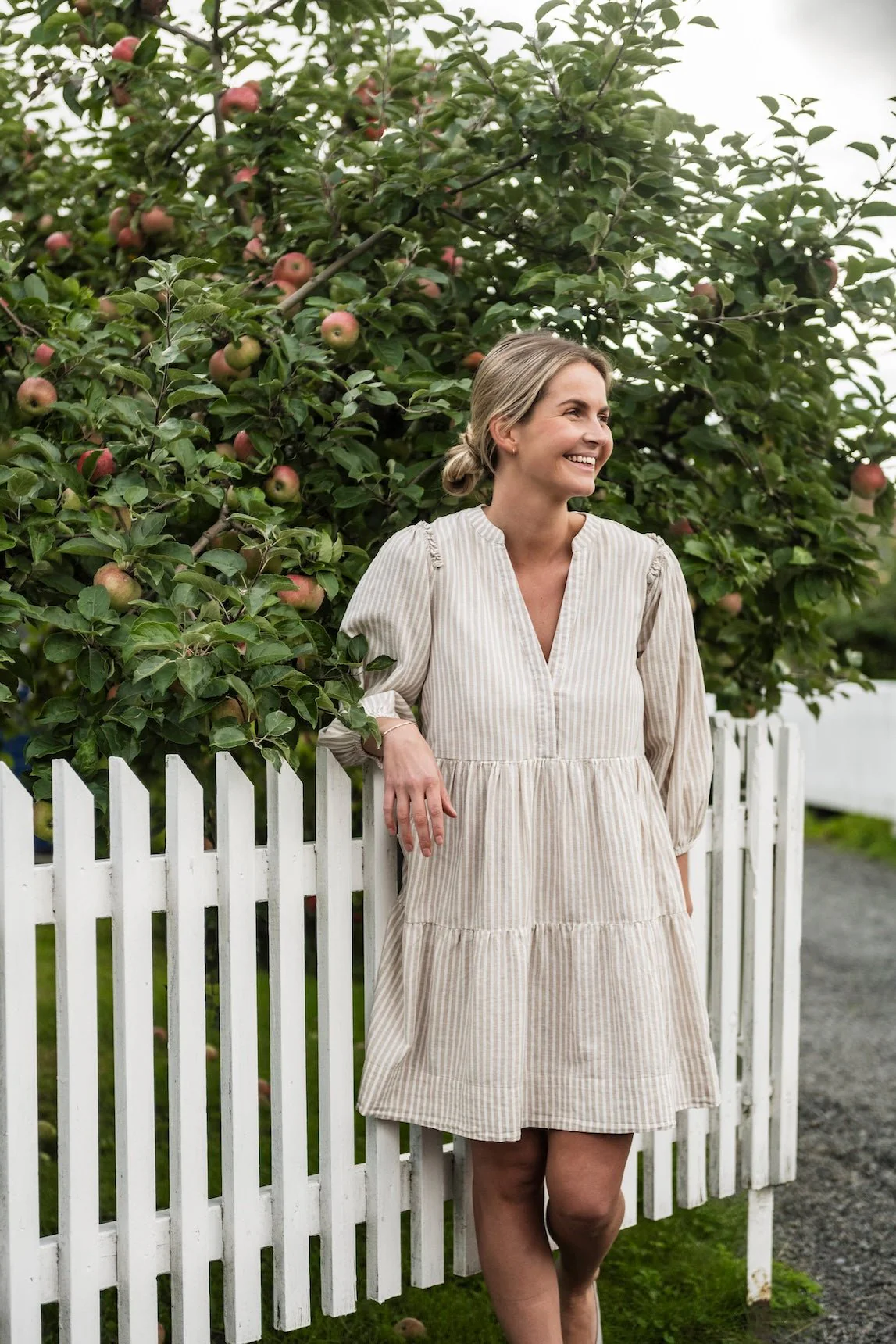 Hillie 3/4 Striped Short Linen Dressb Snow White Humus - Image 3