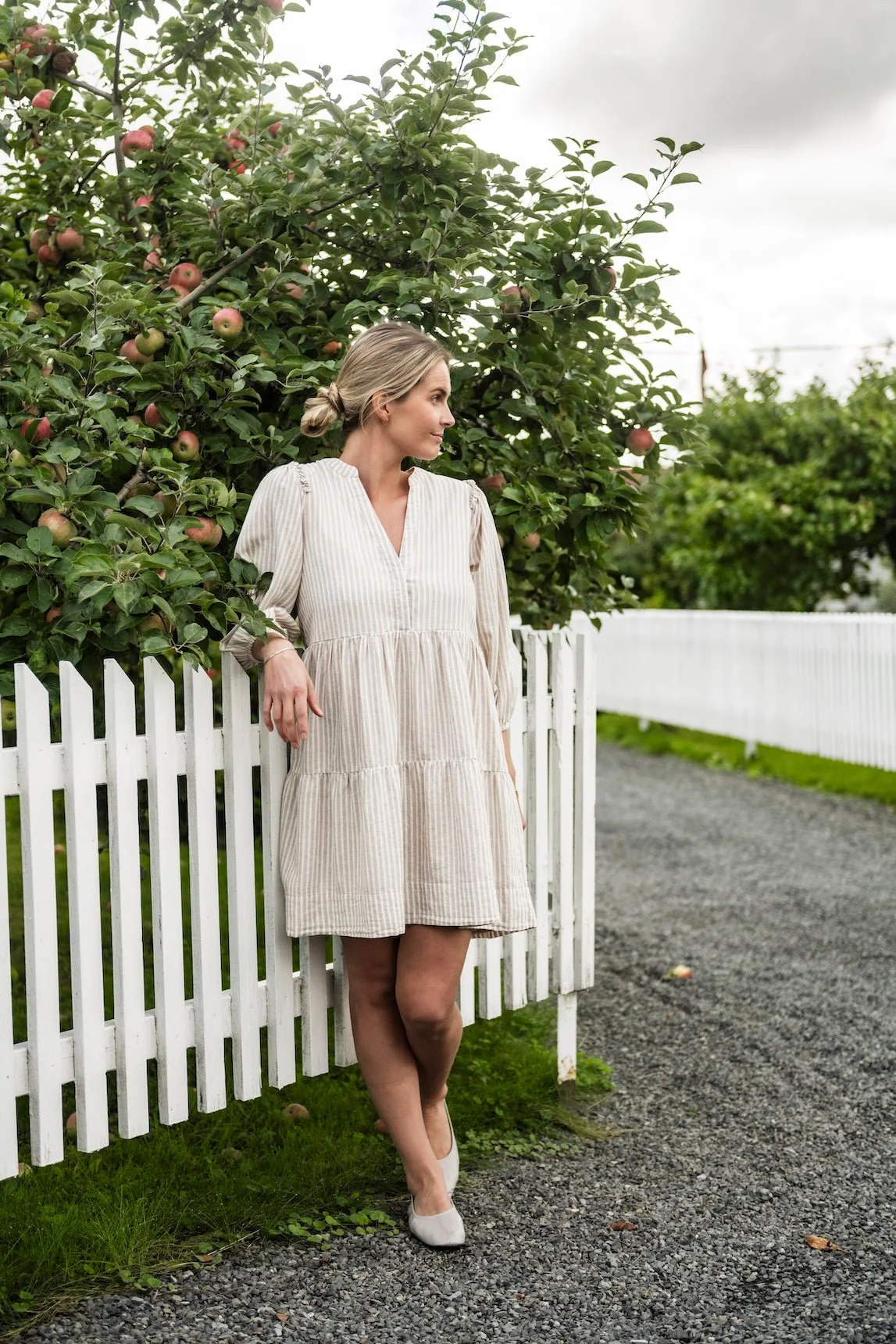Hillie 3/4 Striped Short Linen Dressb Snow White Humus - Image 4