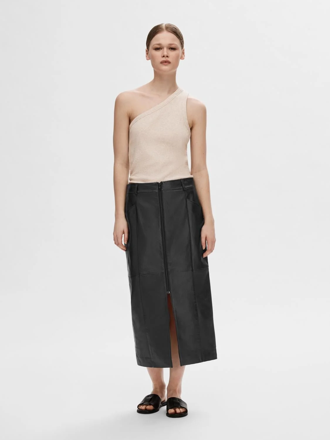 Anna One Shoulder Top Oatmeal Melange - Image 2