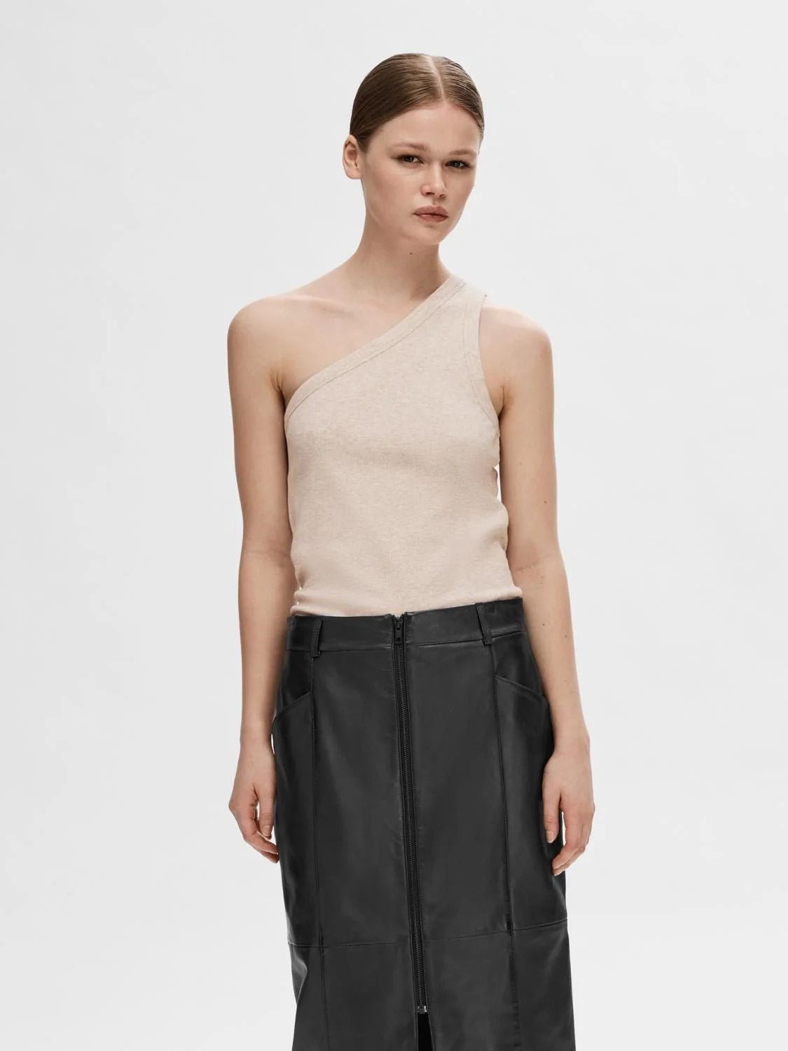 Anna One Shoulder Top Oatmeal Melange - Image 3