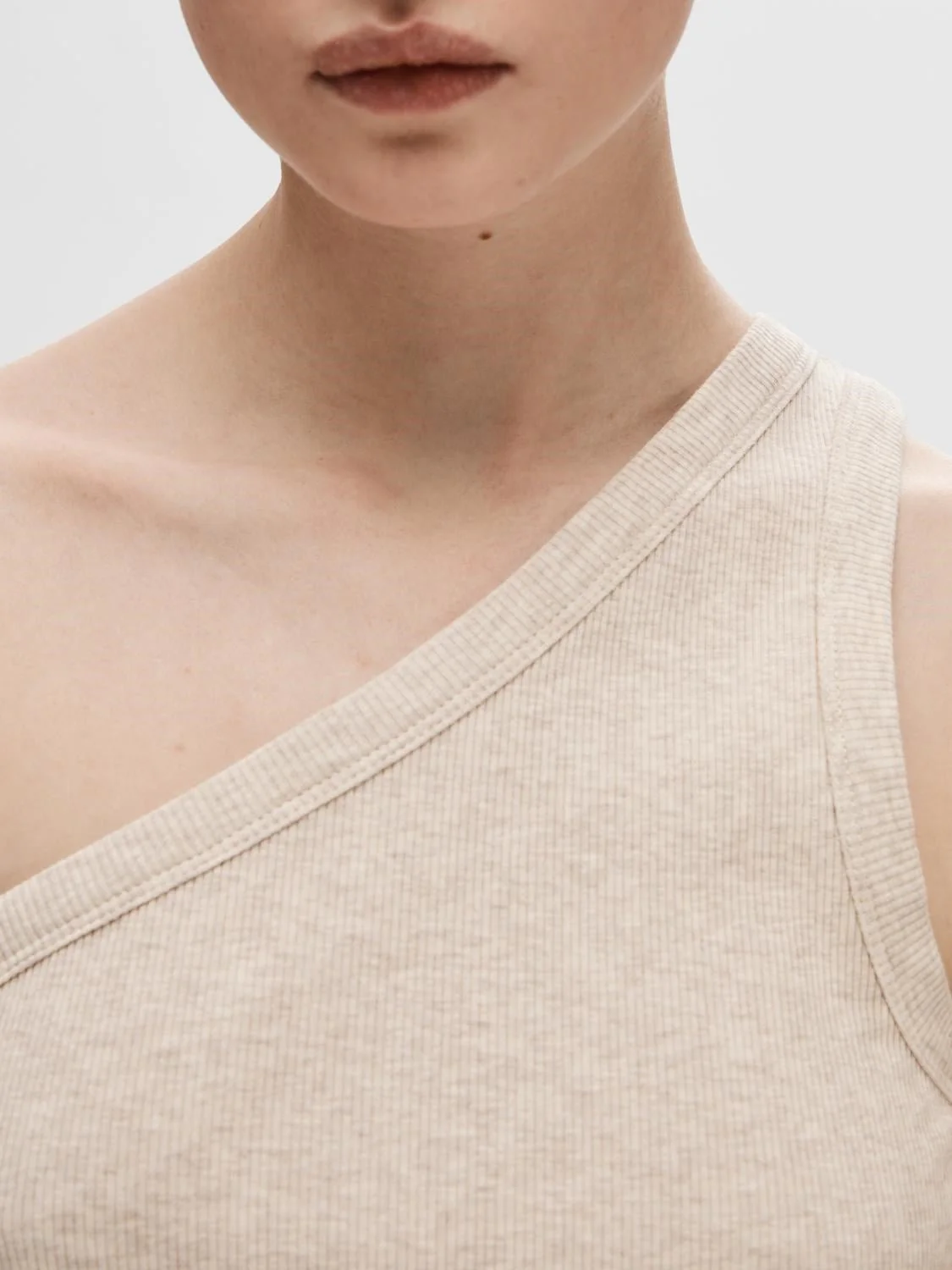 Anna One Shoulder Top Oatmeal Melange - Image 5