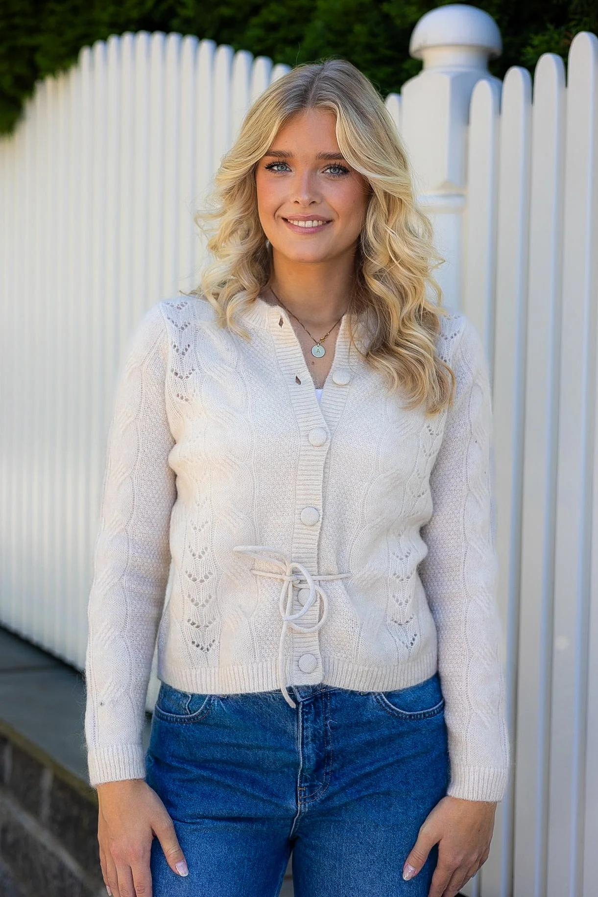 Vera Ls Knit Belt Cardigan Birch - Image 4