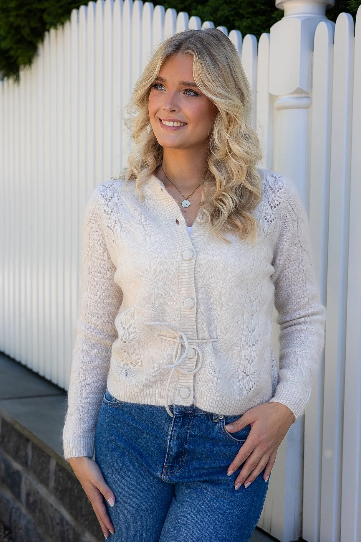 Vera Ls Knit Belt Cardigan Birch - Image 5
