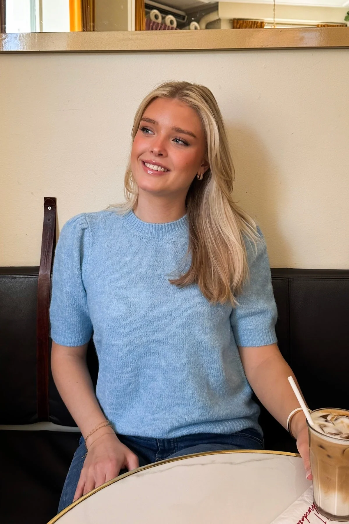 Anne Ss Knit Pullover Clear Sky