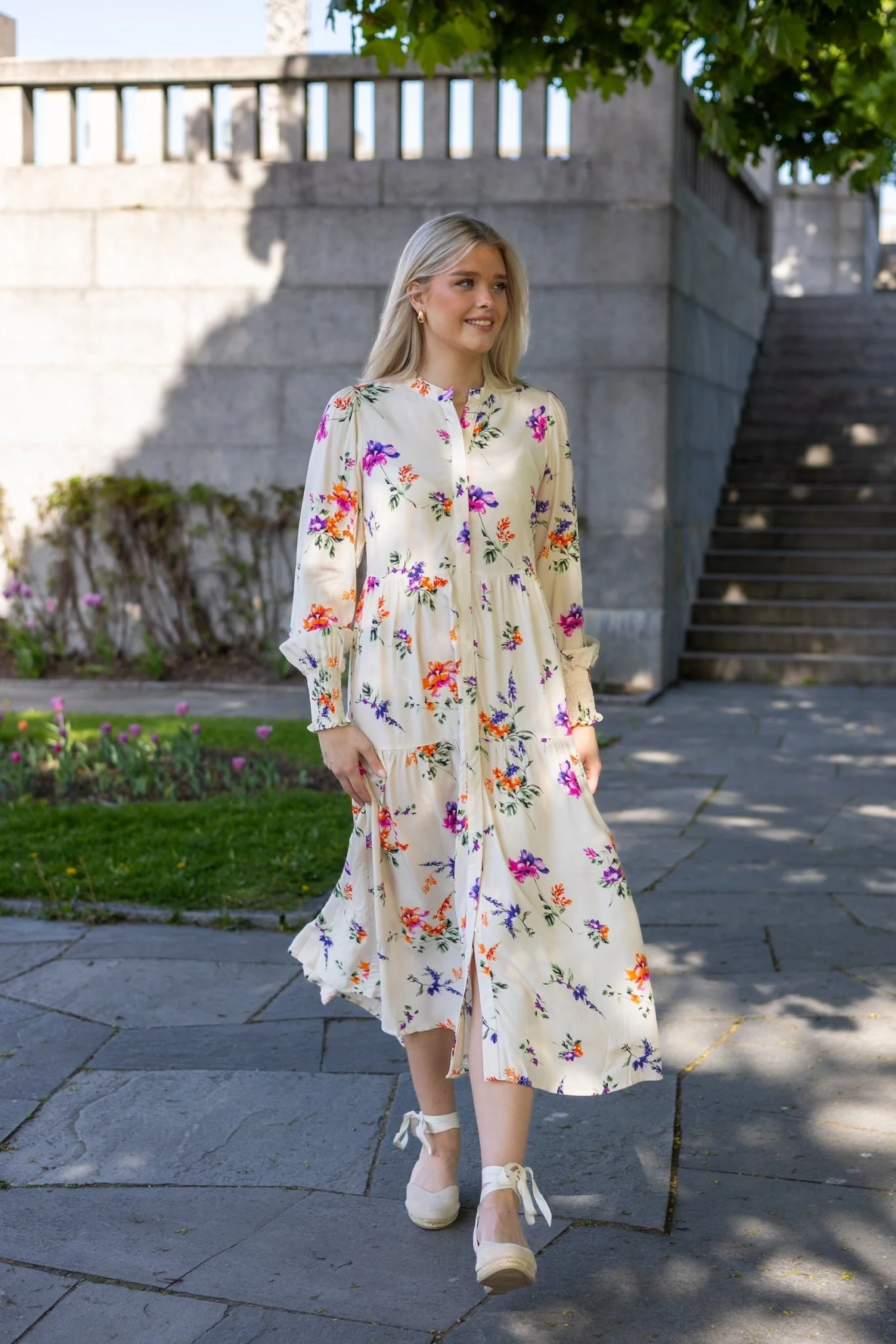 Yasasina Ls Long Shirt Dress Whitecap Gray Botanica Print